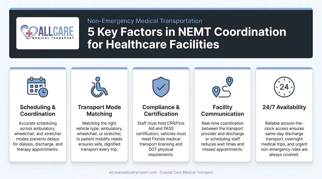 Five key operational factors affecting NEMT coordination in healthcare facility settings