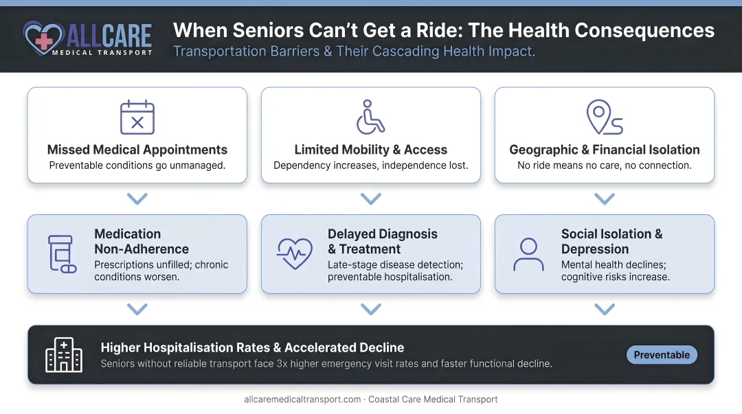 Transportation barriers health consequences cascade infographic for seniors
