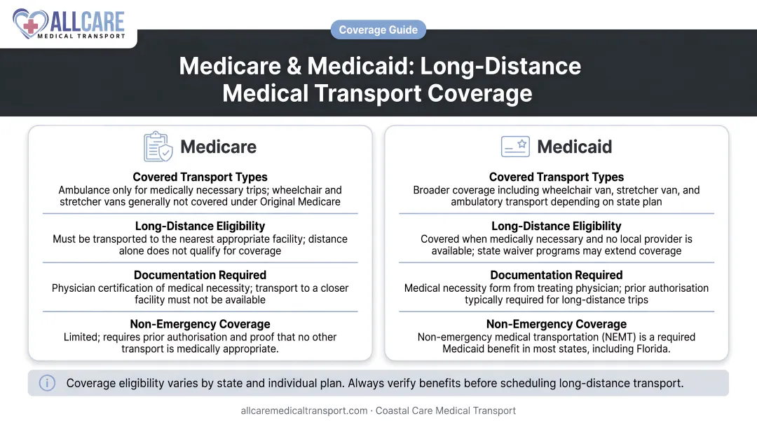 Medicare and Medicaid long-distance medical transport insurance coverage rules breakdown
