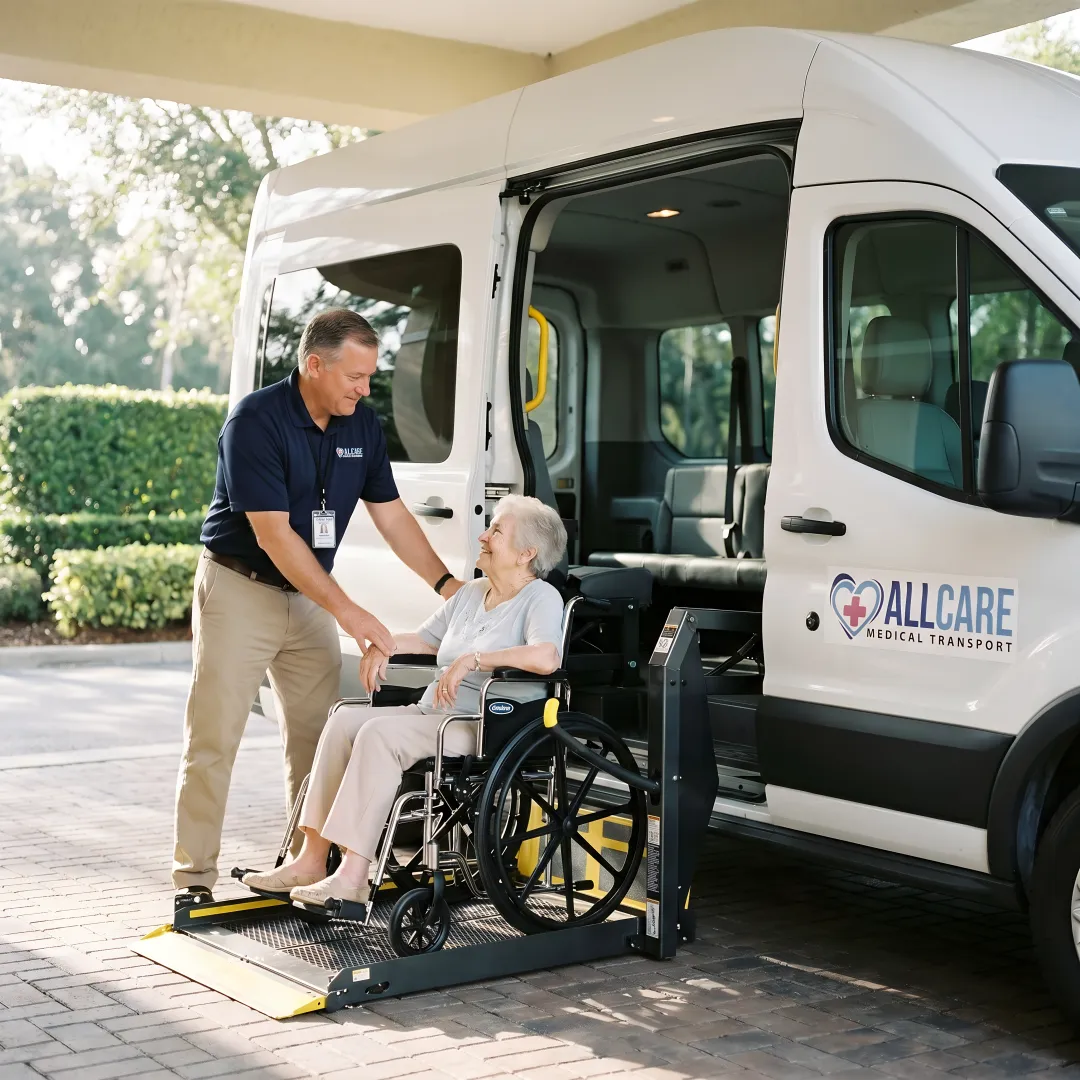 Medical transport van equipped for senior dialysis patients with wheelchair accessibility