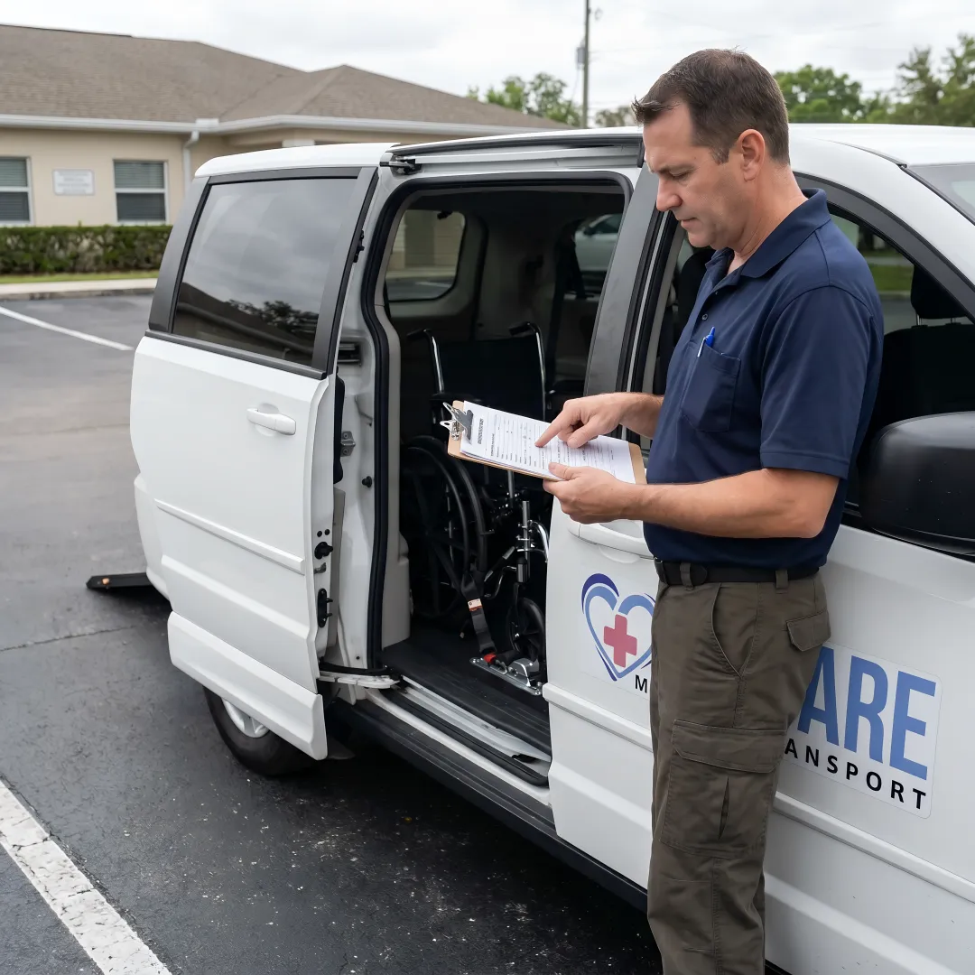 Medical transport provider reviewing application documents