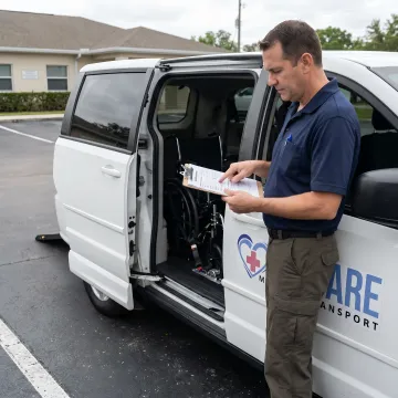 Medical transport provider reviewing application documents