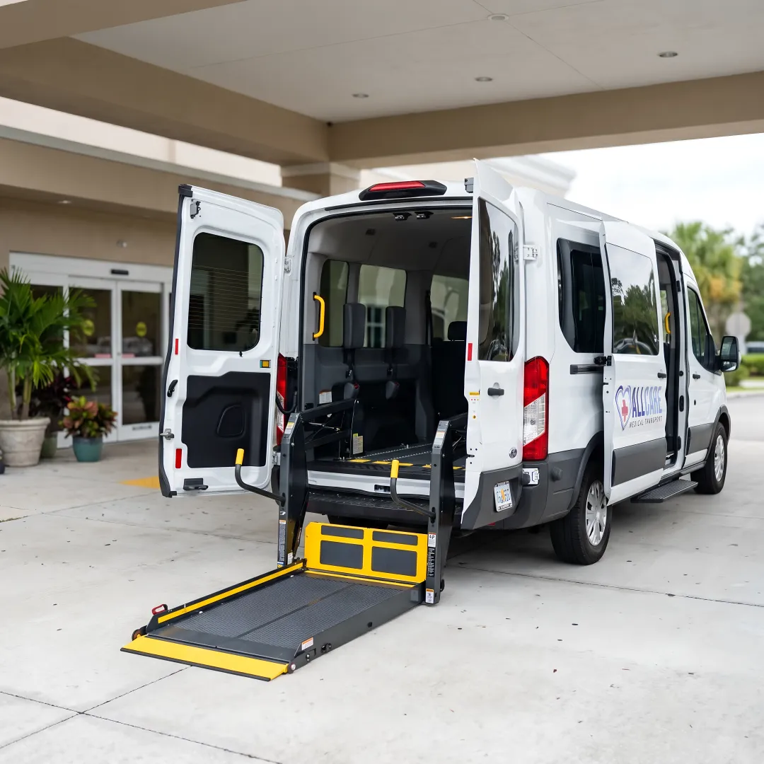 Medical transport vehicle equipped for long distance disabled and elderly passenger transportation