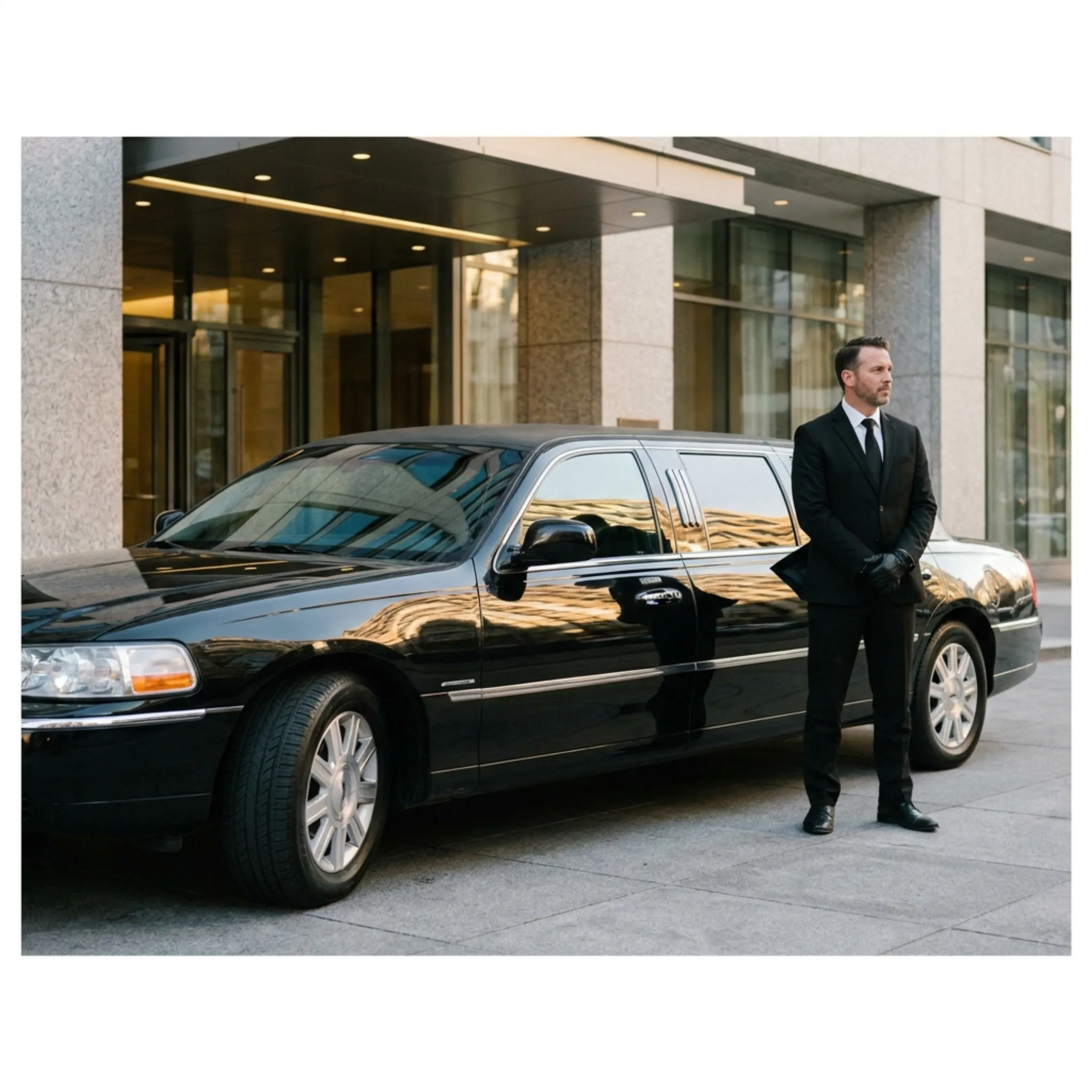 Luxury chauffeur waiting by executive vehicle