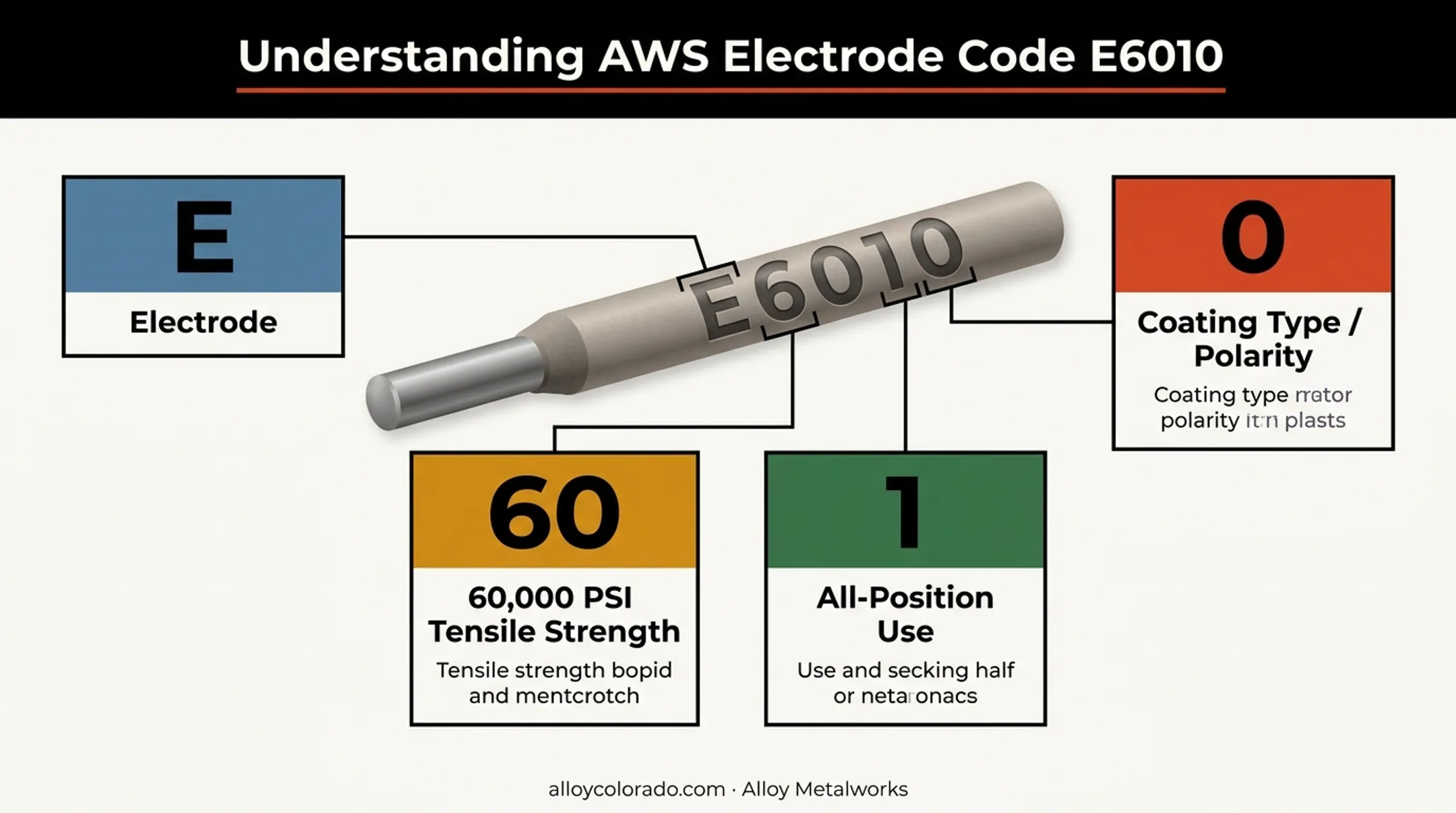 E6010 electrode classification code breakdown diagram explaining AWS numbering