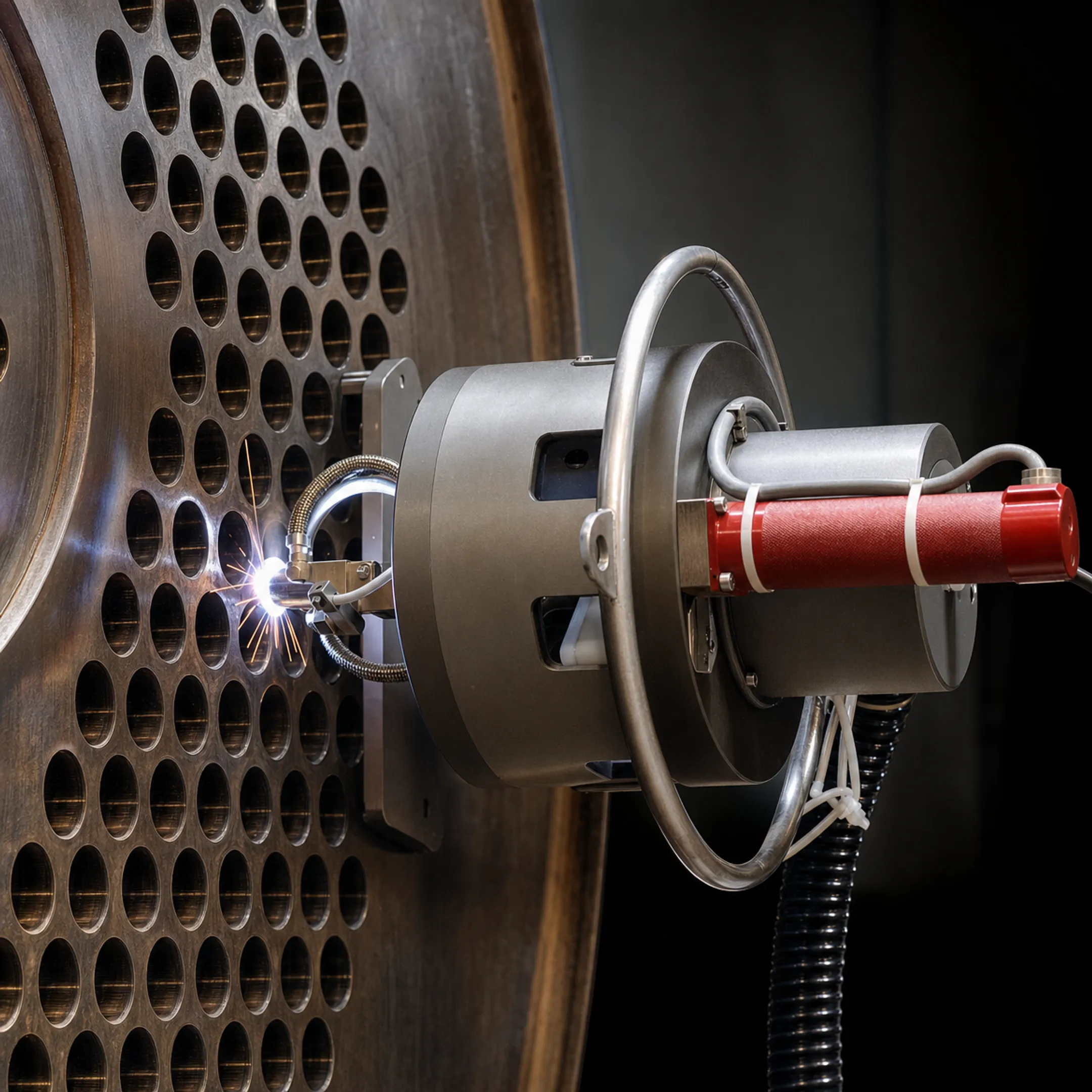 Orbital TIG welding equipment performing automated tube-to-tubesheet joint welds