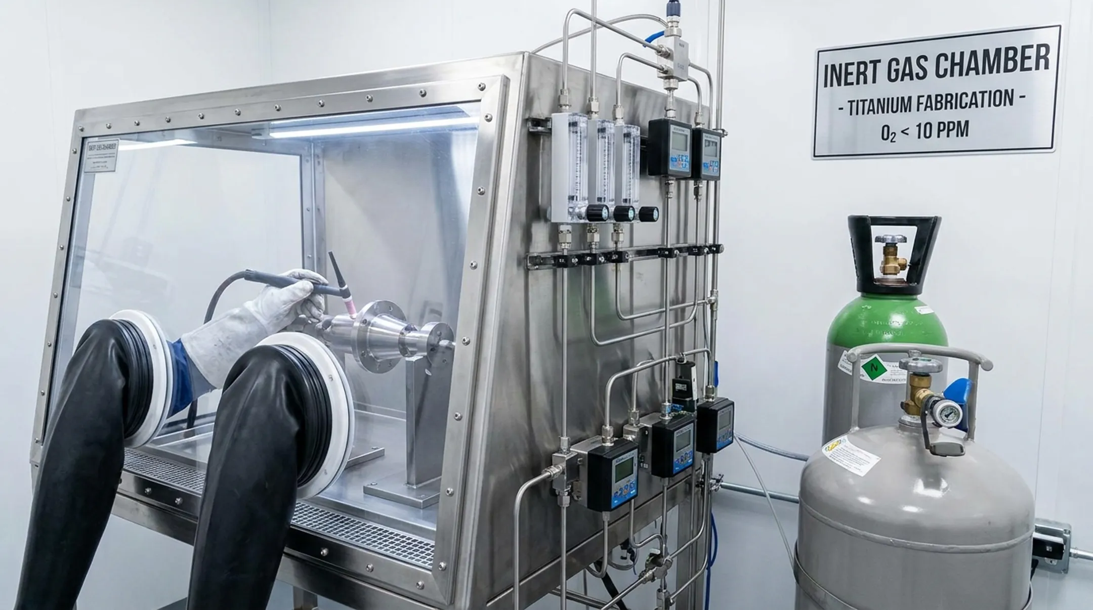 Inert gas chamber setup used for titanium TIG welding process