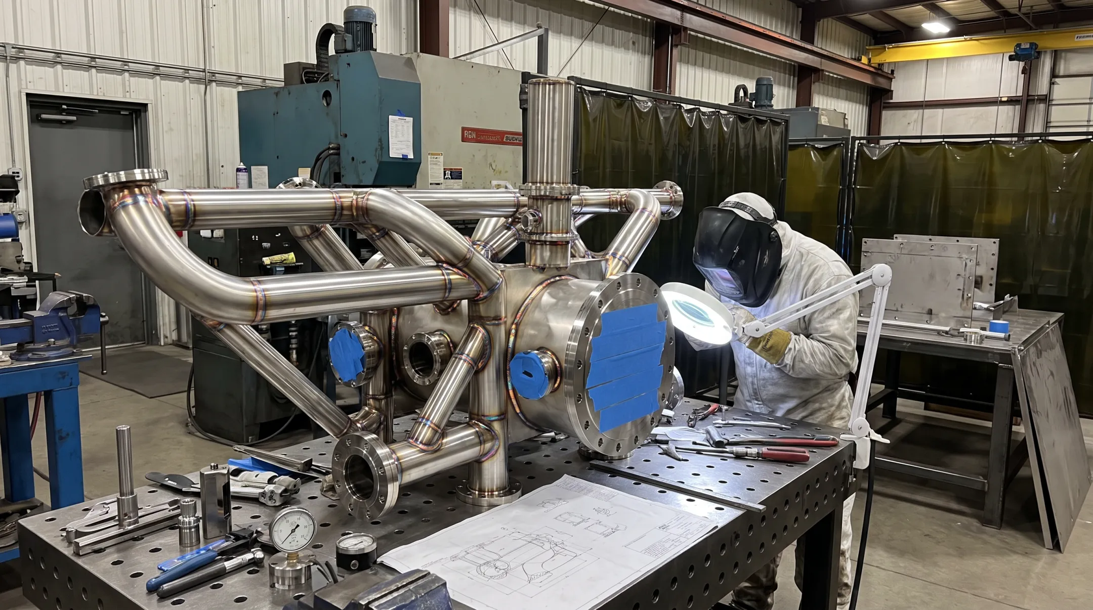 Precision welded aerospace structural weldment and vacuum chamber fabrication