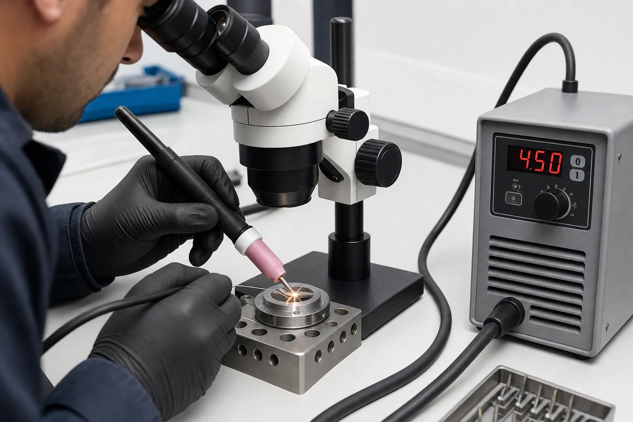 Precision welder fabricating high-temperature alloy component for industrial reactor