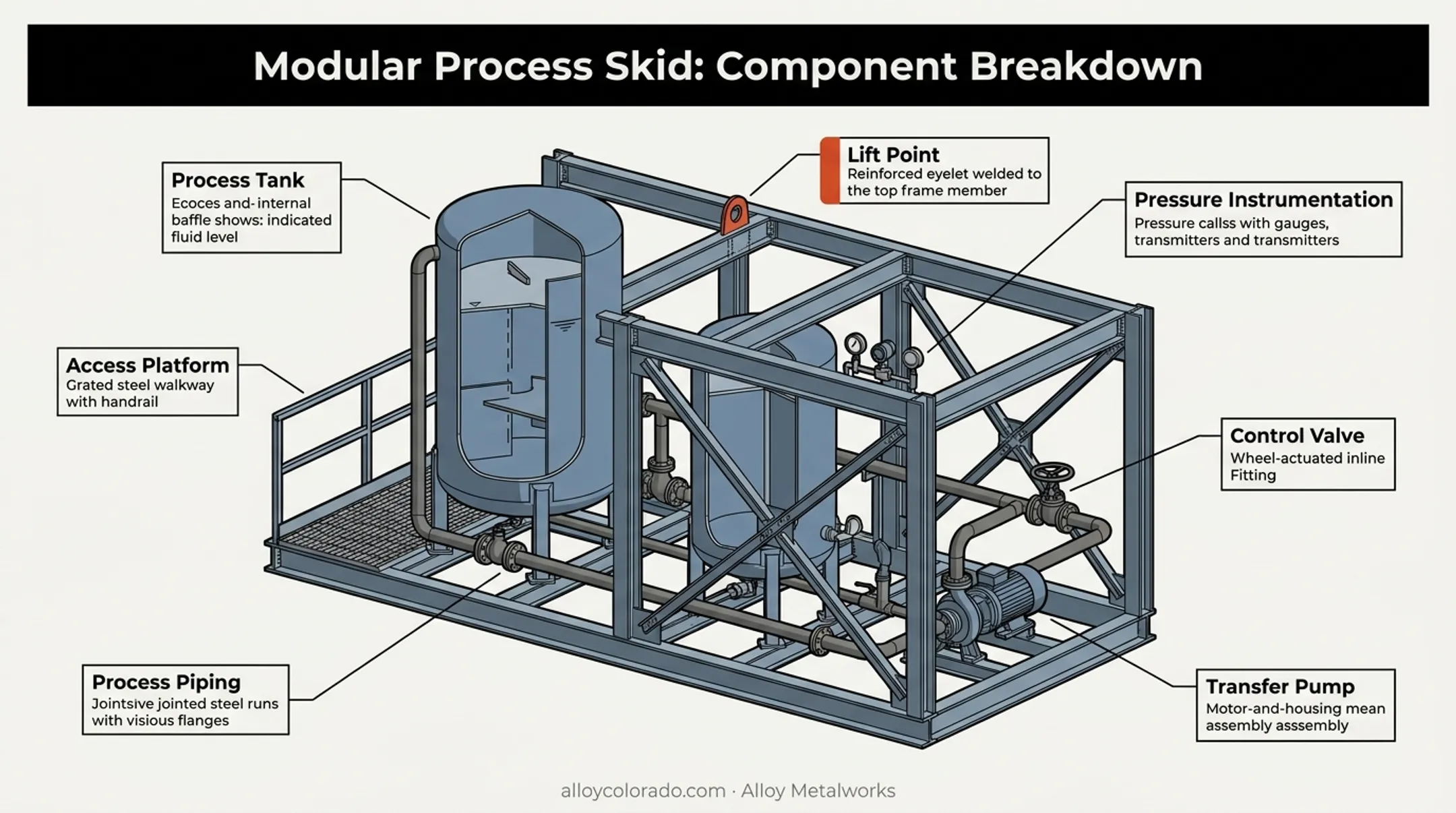 Modular process skid components showing structural frame and integrated systems