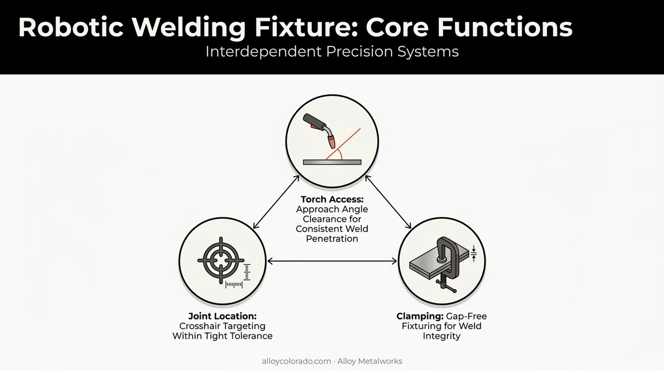 Three primary functions of a robotic welding fixture diagram