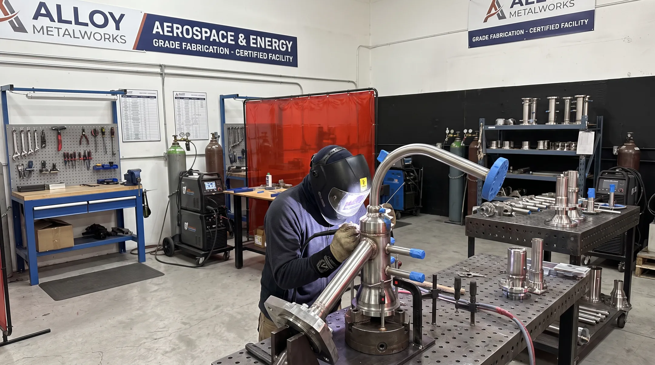 Alloy Metalworks technicians welding cryogenic components for aerospace and energy clients
