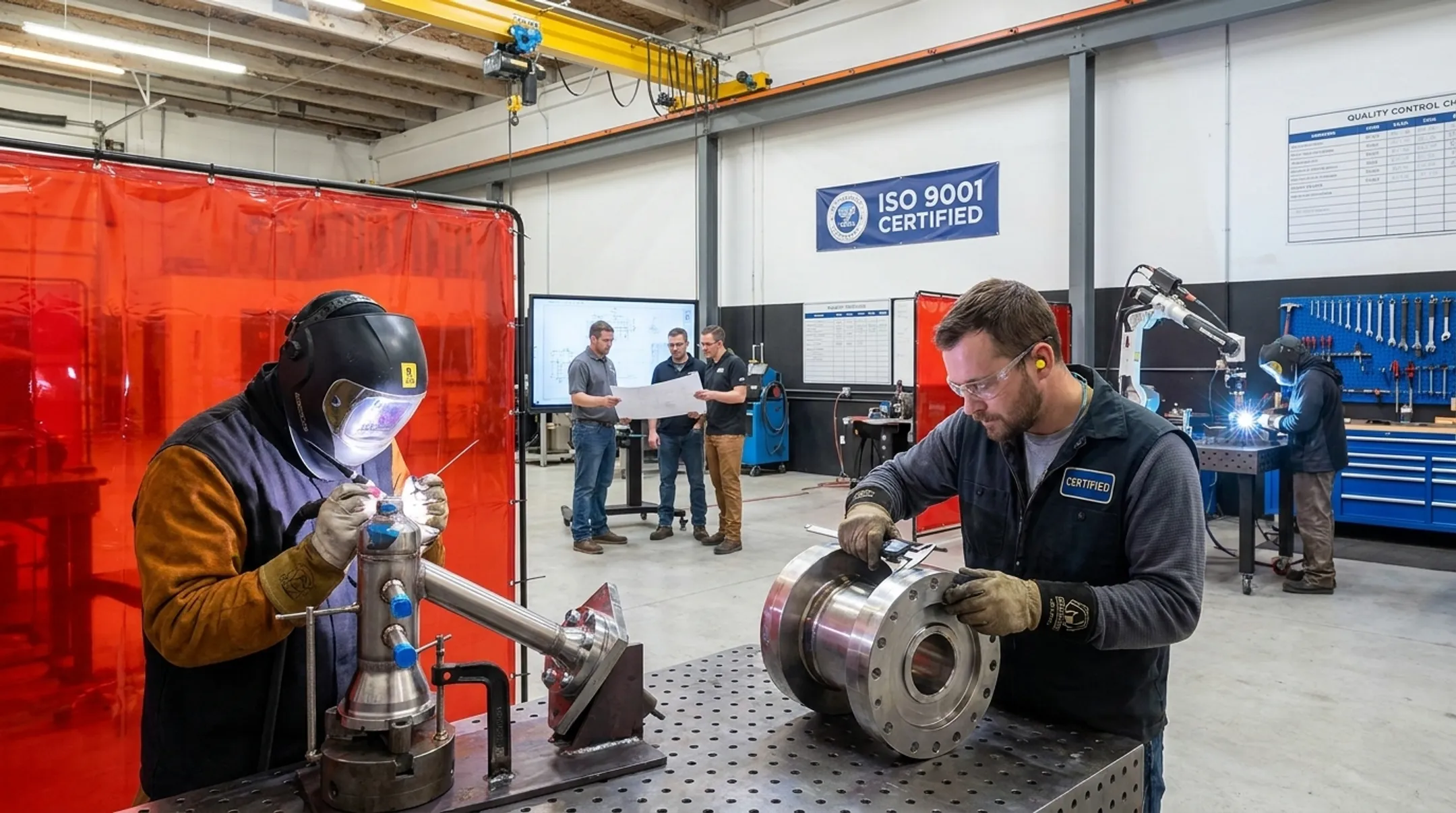 Certified welders performing aerospace fabrication work in Colorado facility