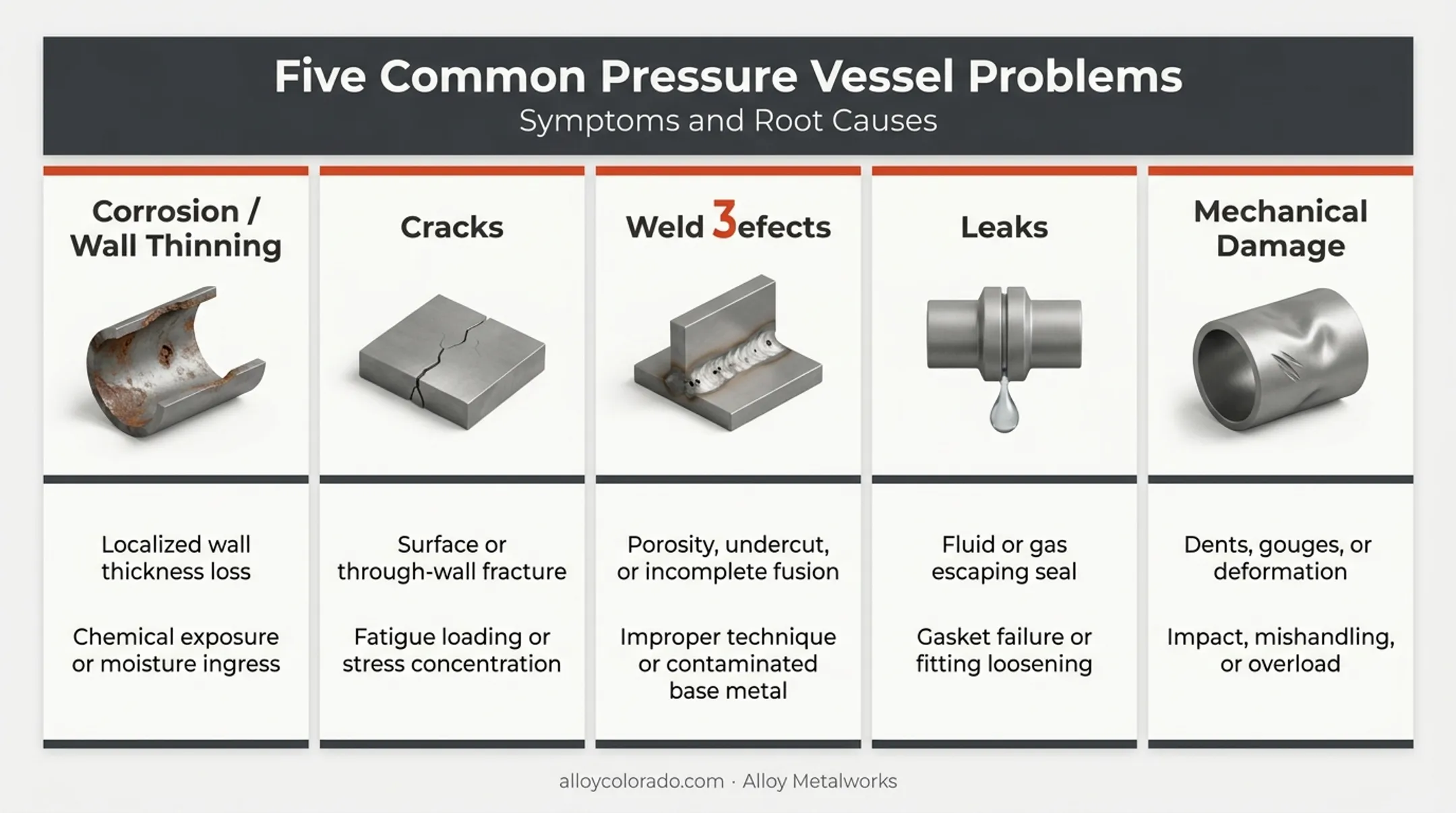 Five common pressure vessel problems with symptoms and causes chart