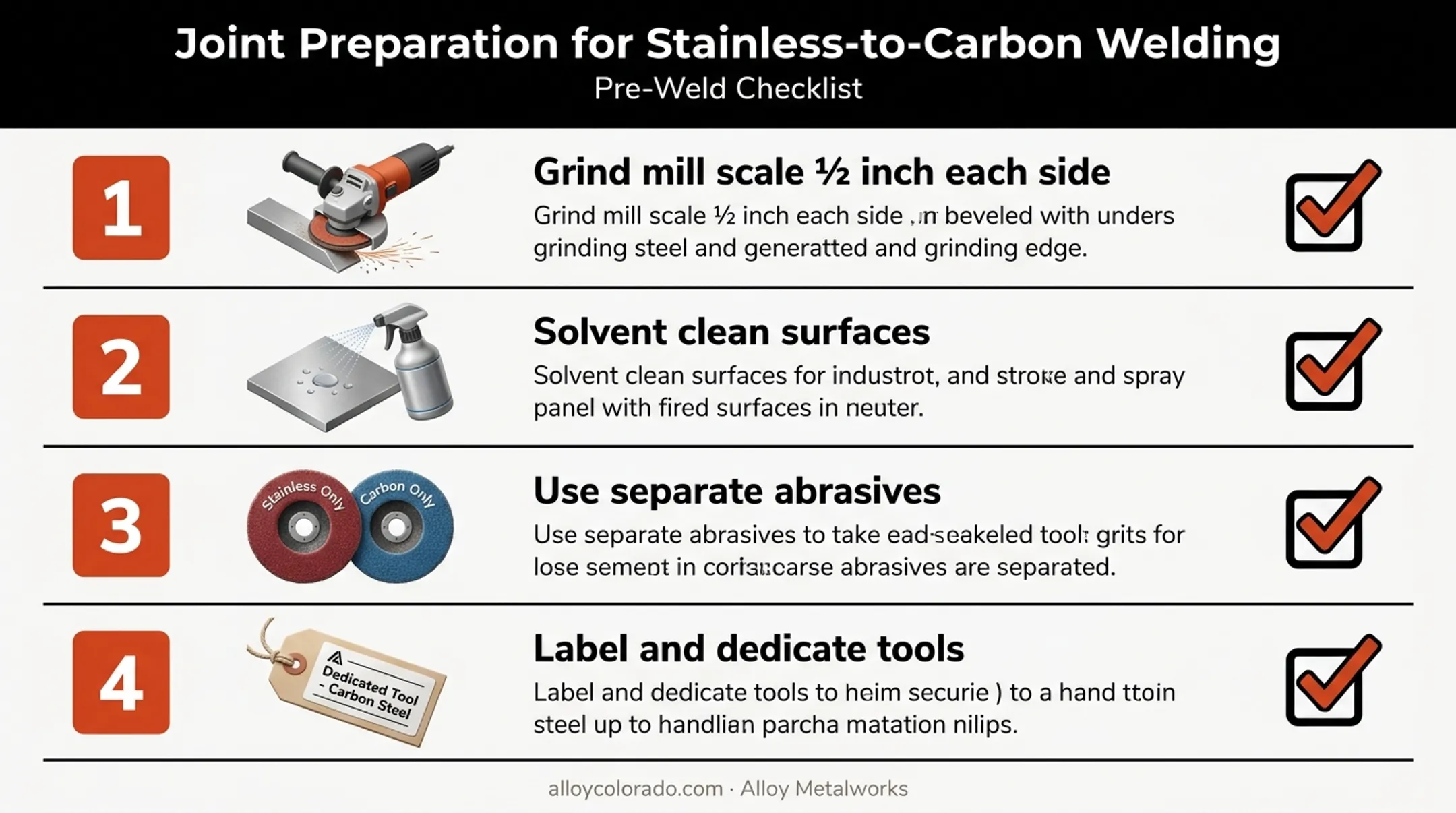 Joint preparation checklist for dissimilar metal welding process