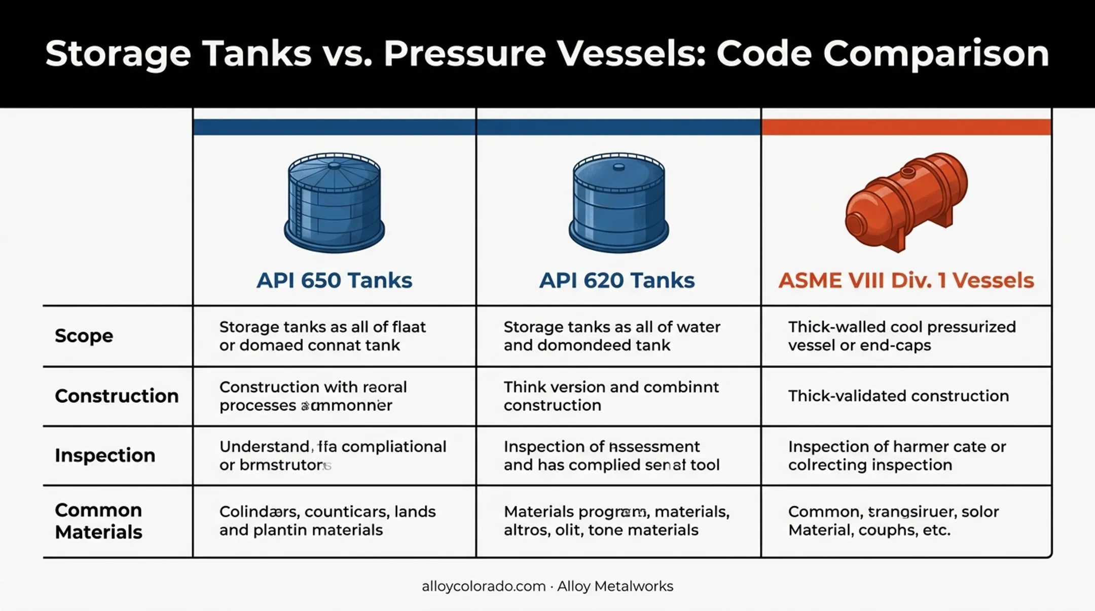 Tank versus pressure vessel comparison chart showing codes and specifications