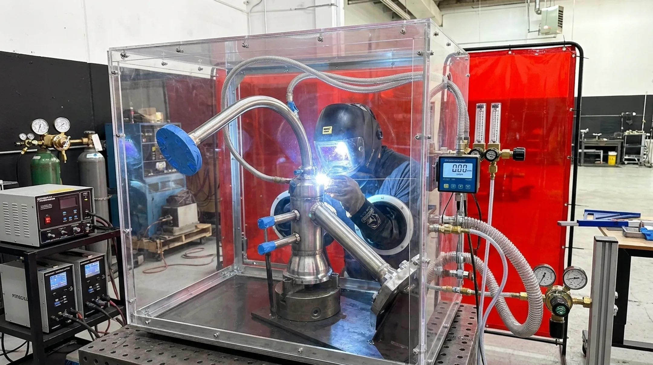 Custom inert gas purge chamber for titanium and nickel alloy welding