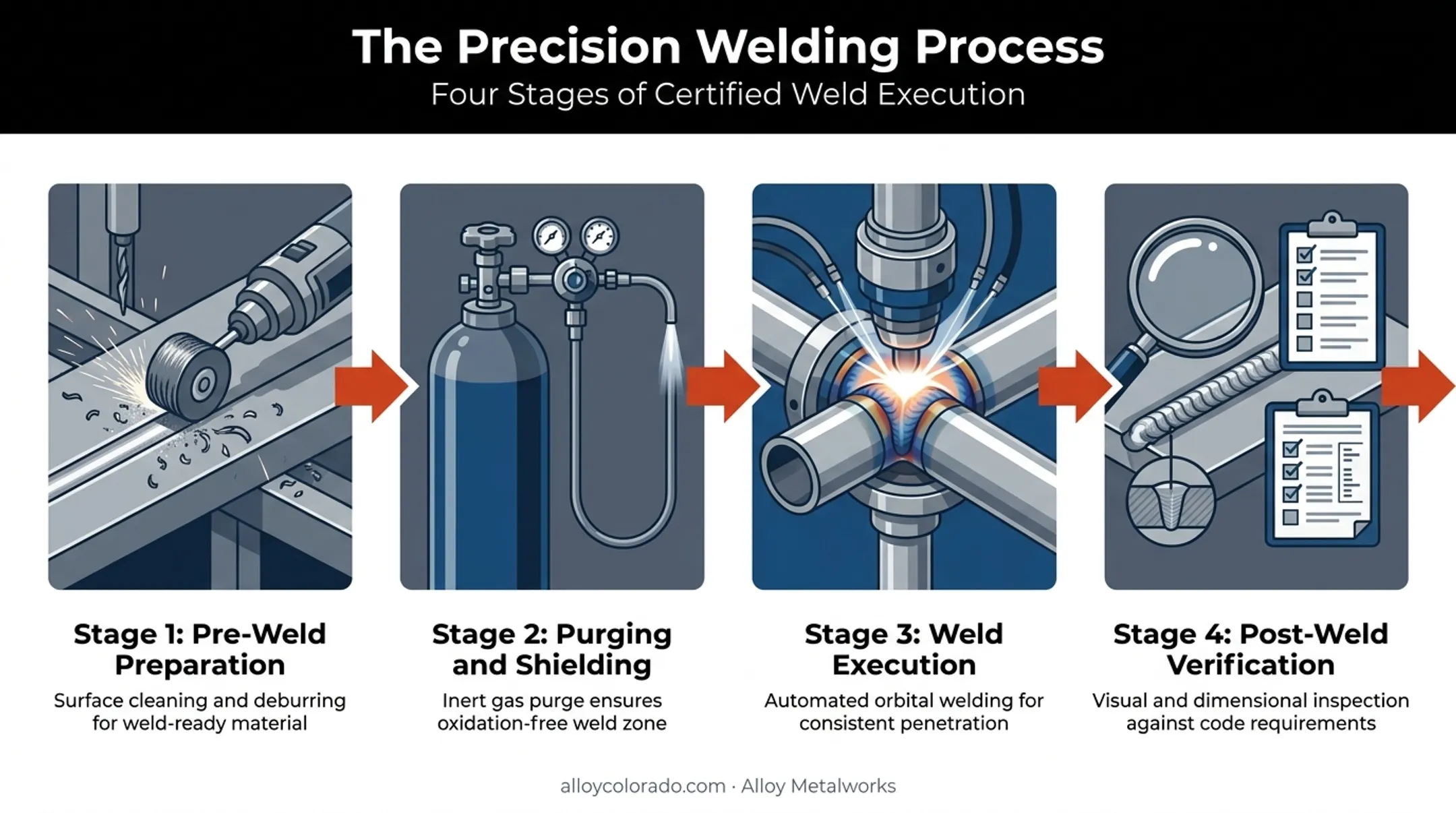4-stage cleanroom orbital welding process from prep to verification