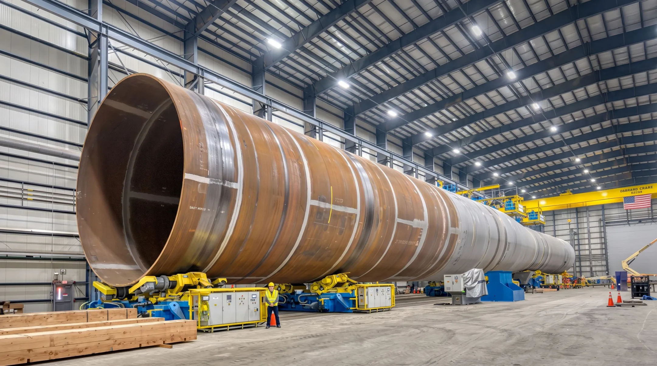 Offshore wind turbine monopile foundation fabrication with massive steel cylinder
