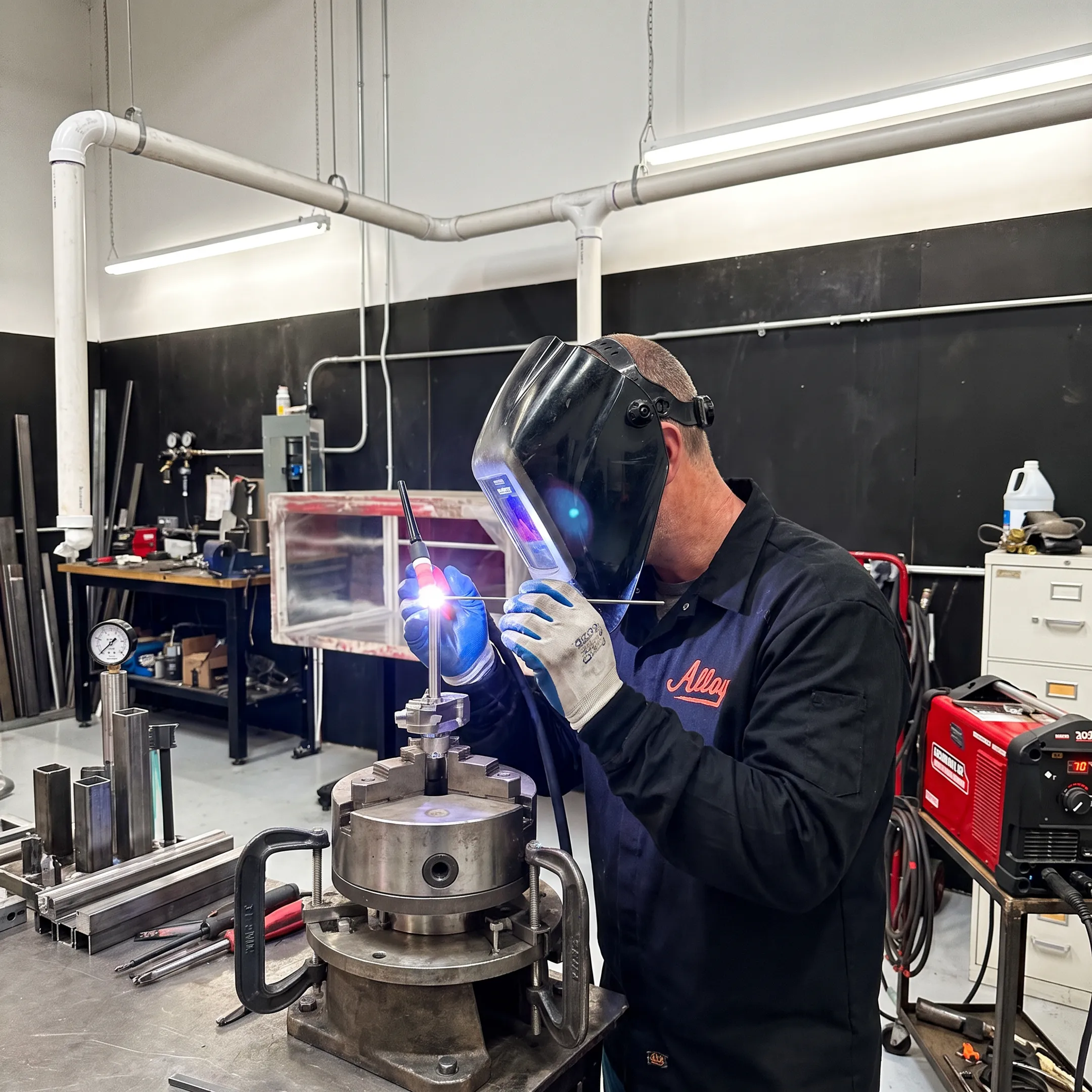 Custom metal fabrication and precision welding in a professional workshop