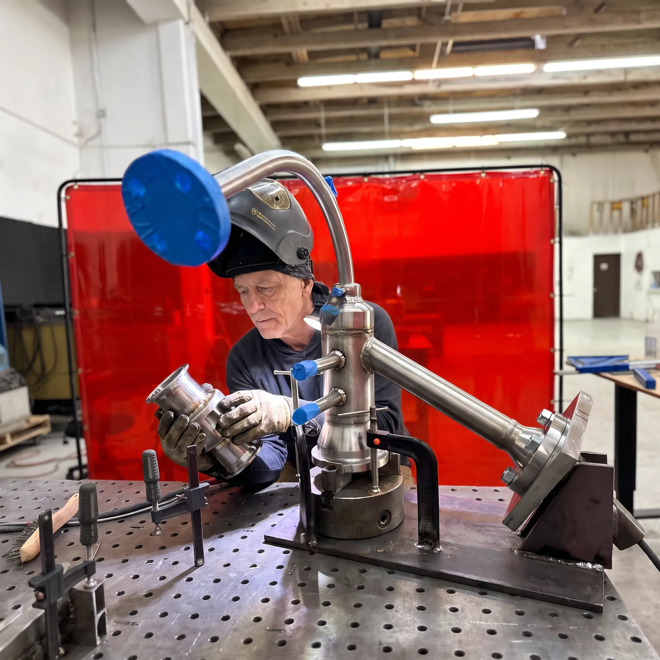Technician inspecting a precision welded alloy component