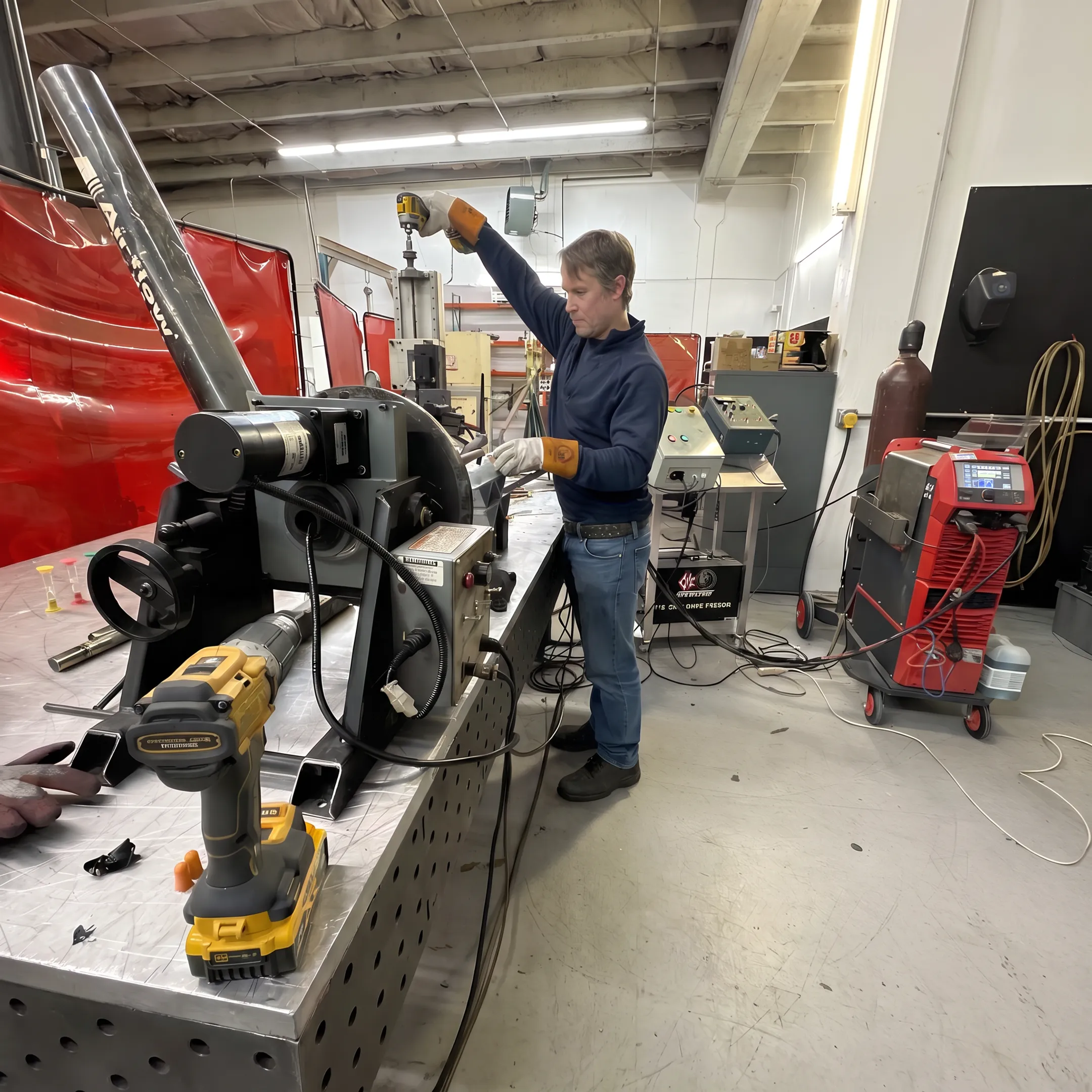 Automated orbital TIG welding machine producing a precision weld