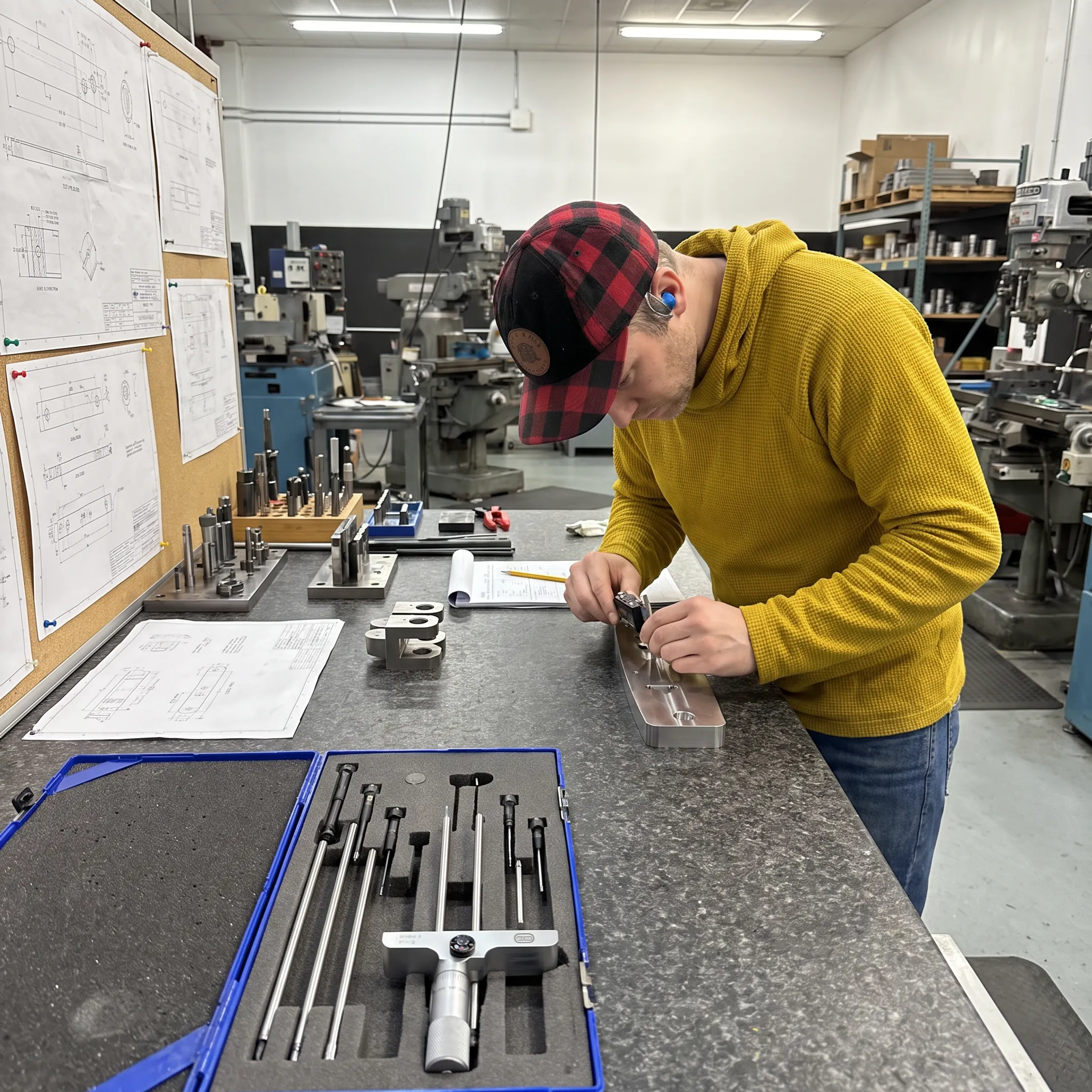 Engineer reviewing a precision-fabricated metal component