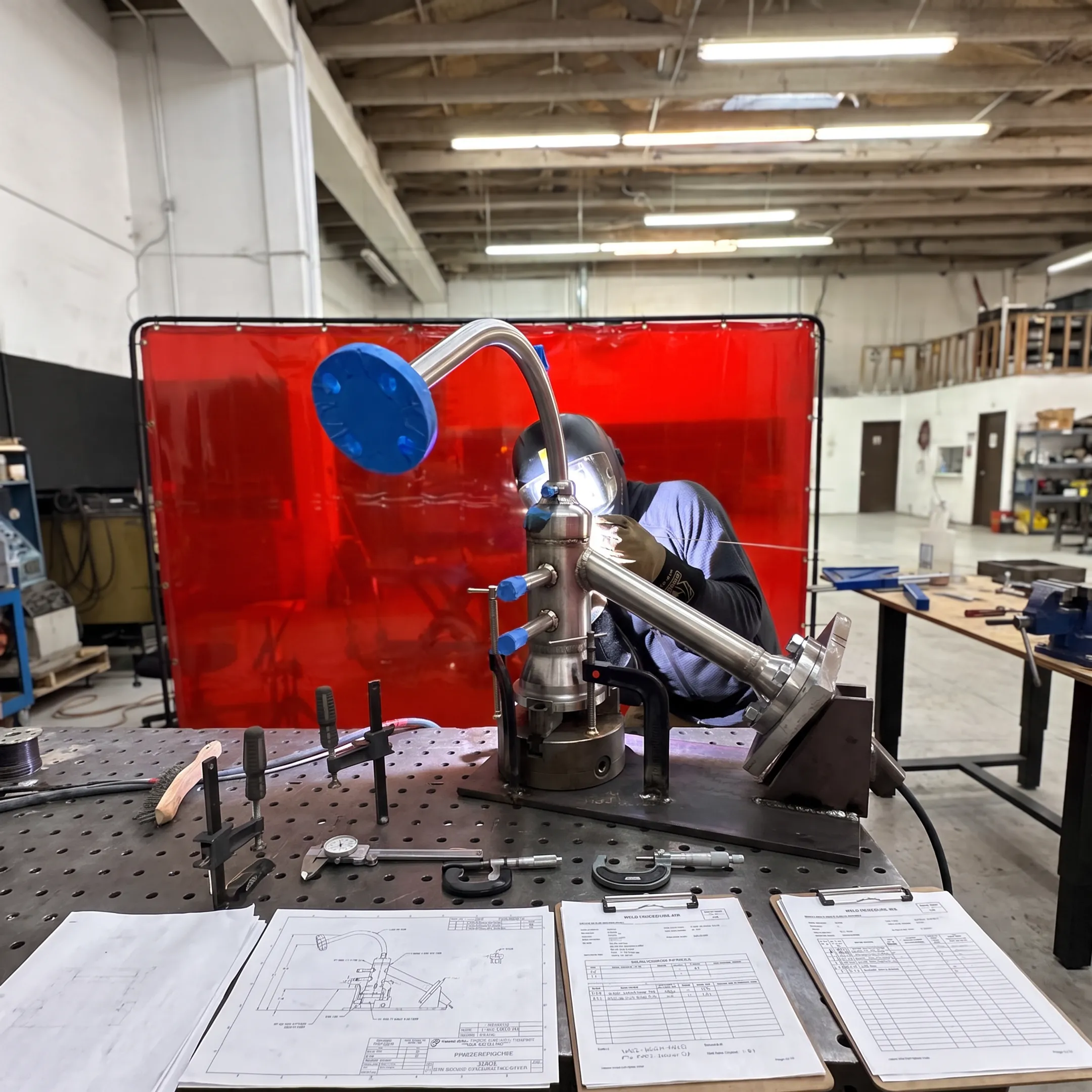 Welder fabricating a precision alloy component for an energy system