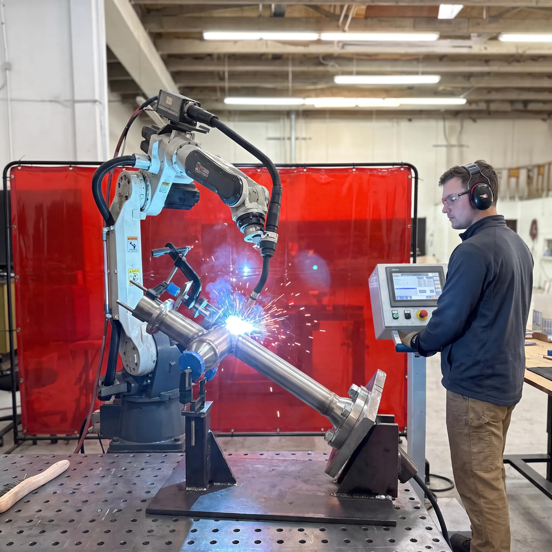 Robotic welding system fabricating a precision pipe assembly