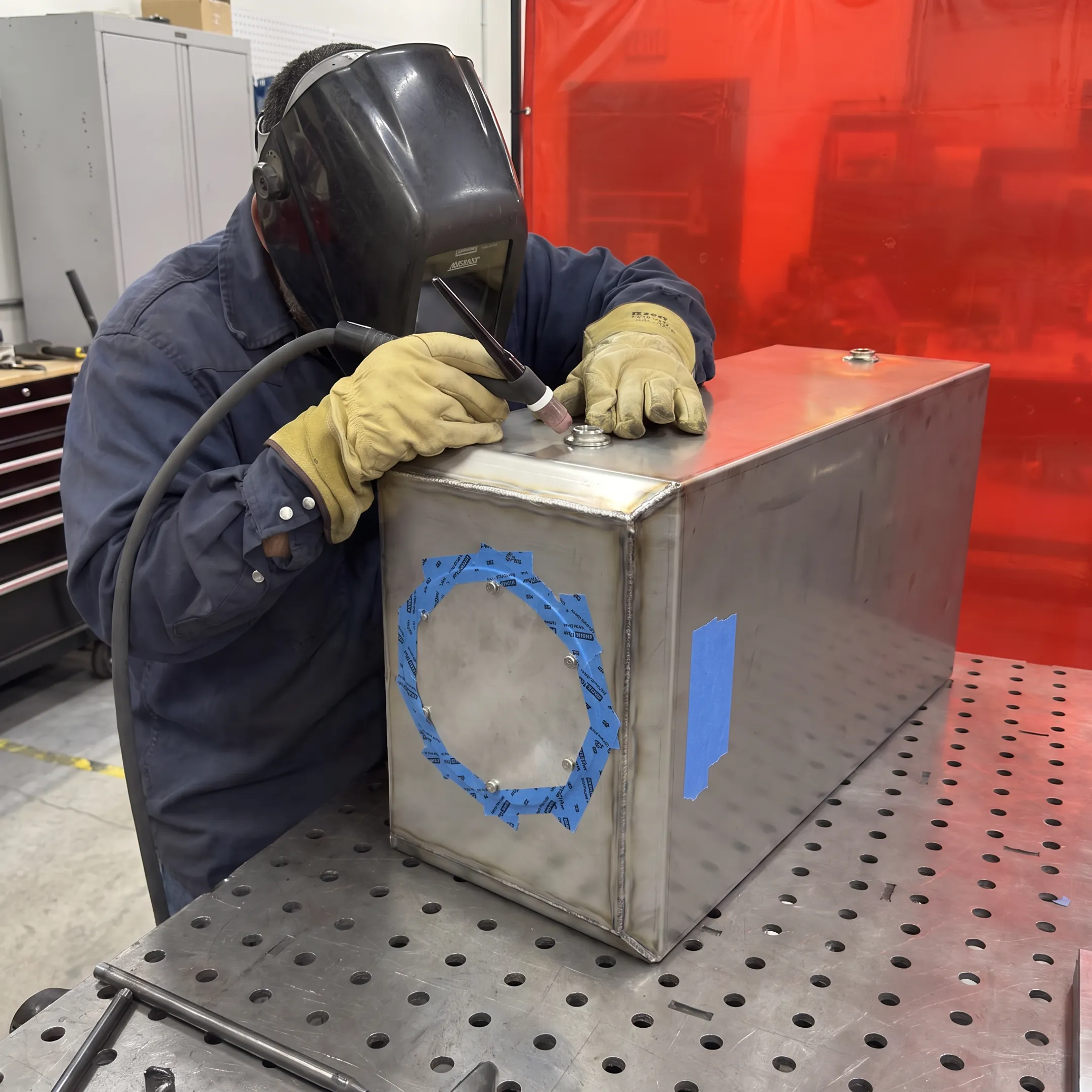 Custom sheet metal enclosure being fabricated in a precision metalworking shop