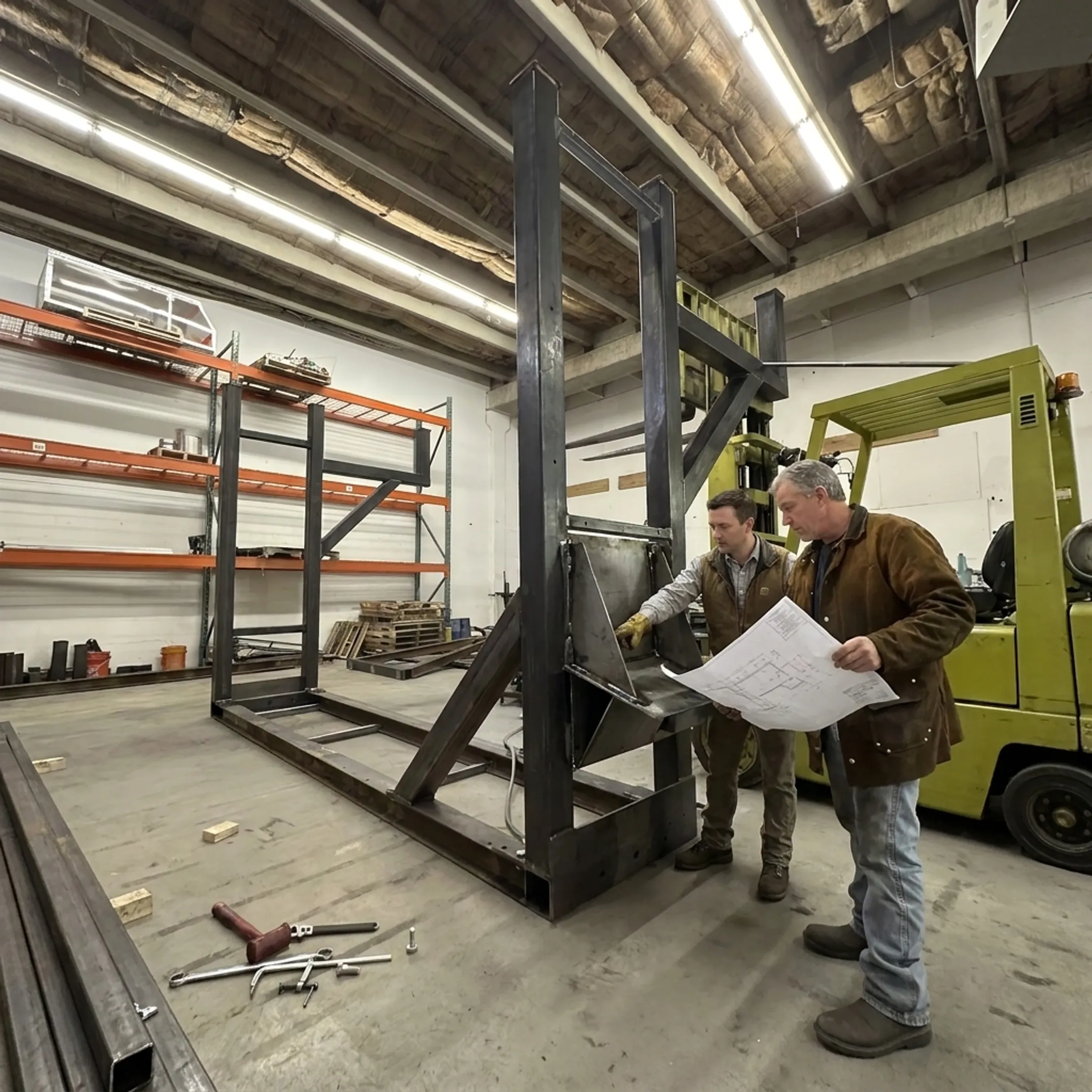Engineer reviewing a fabricated sheet metal prototype