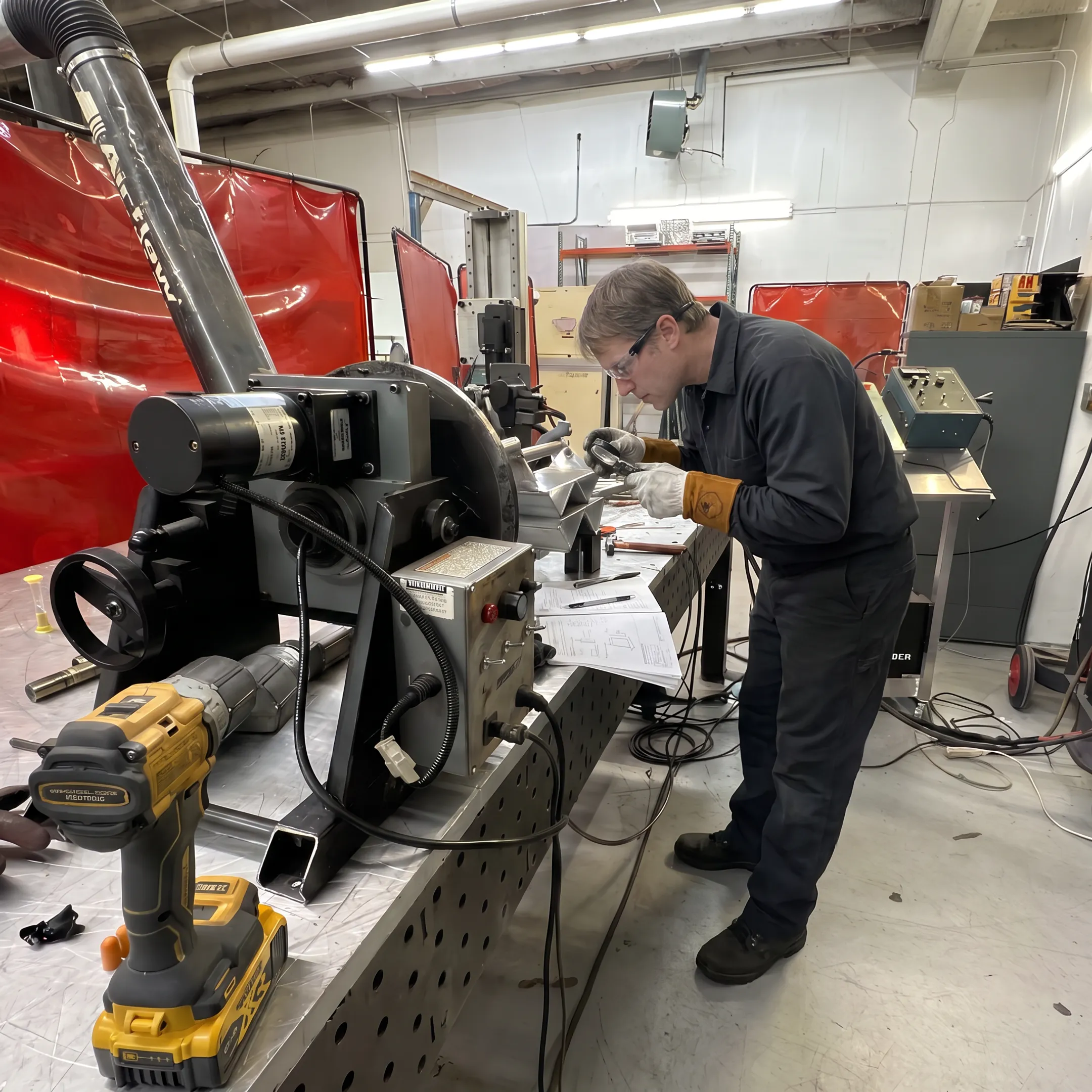 Technician inspecting a precision welded component