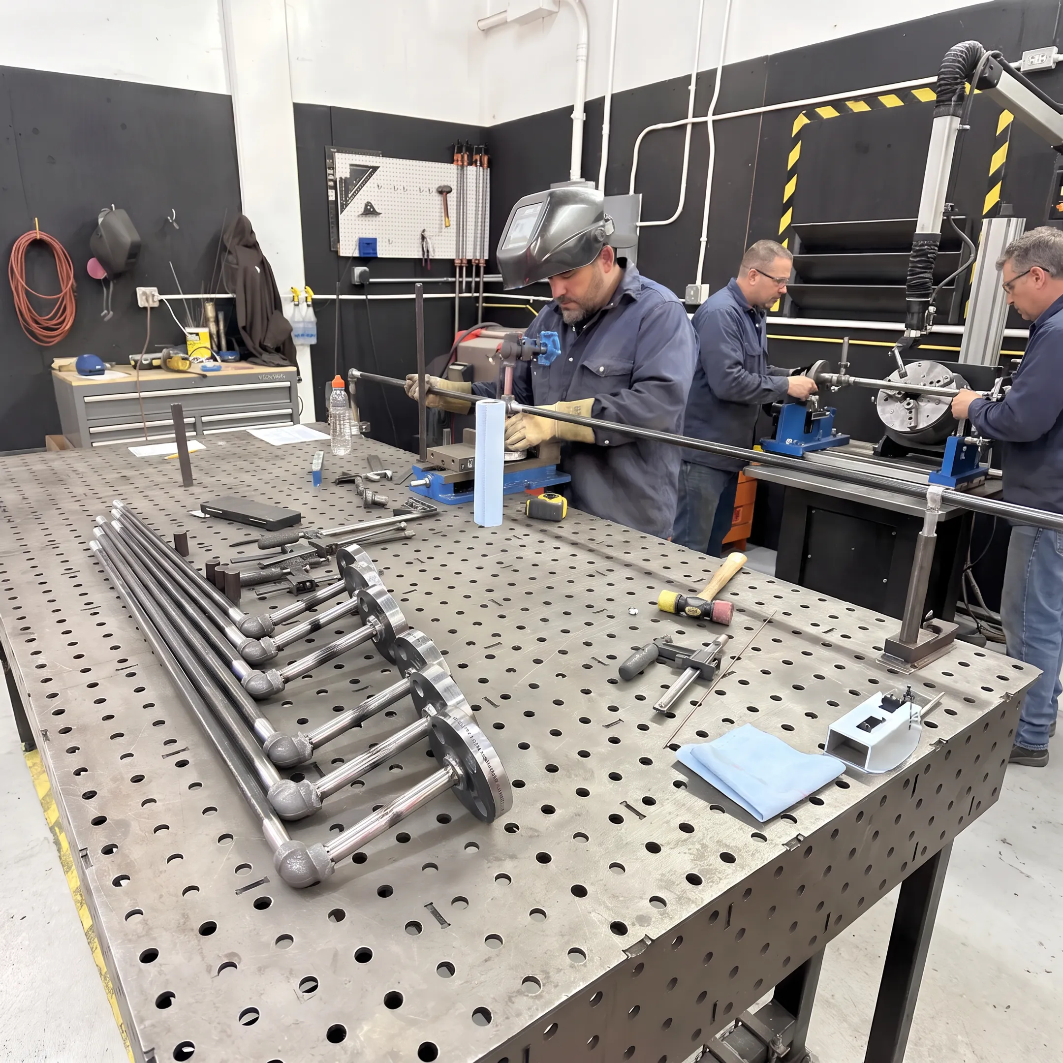 Automated welding and fabrication equipment producing an industrial metal assembly