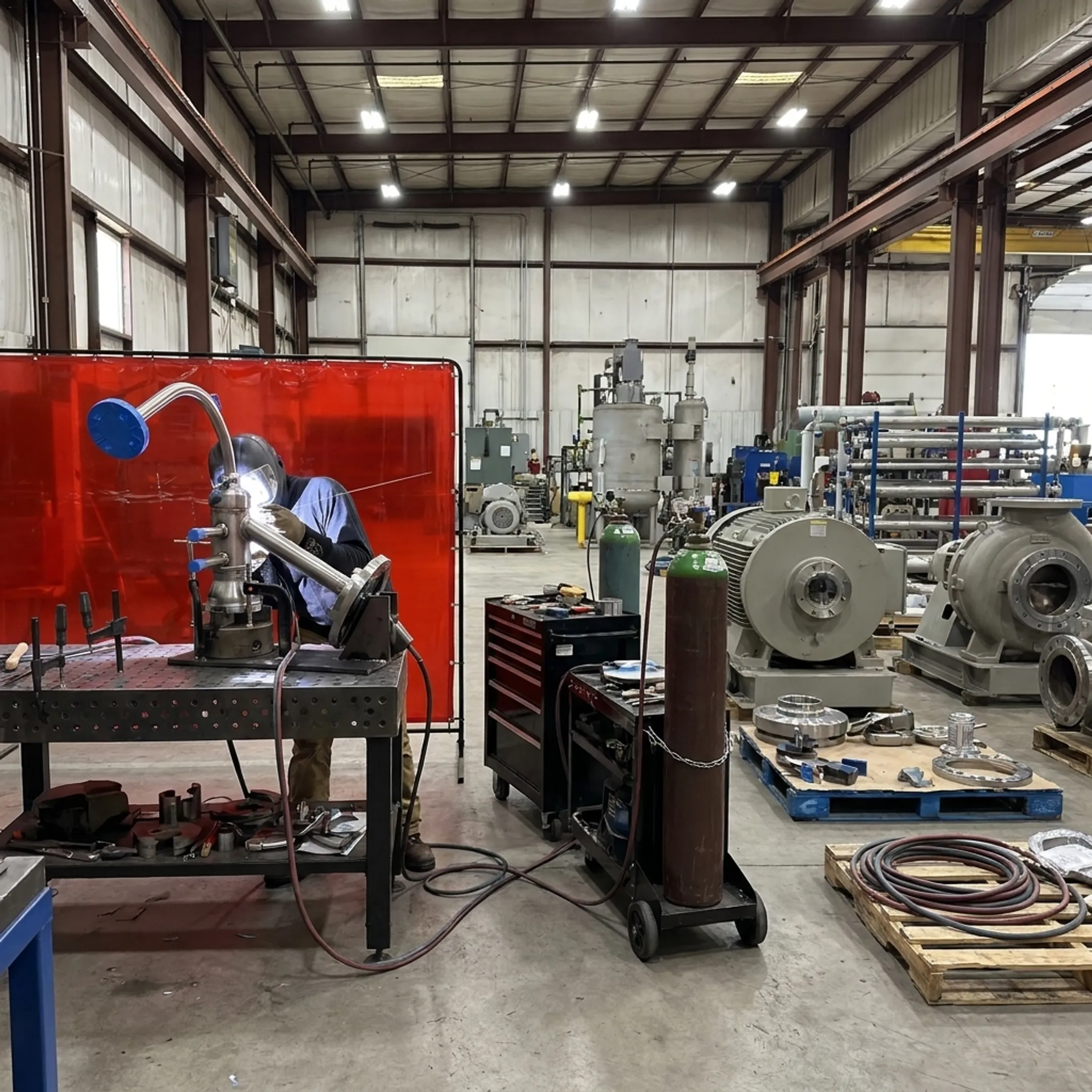 Mobile welder fabricating a precision metal assembly on site