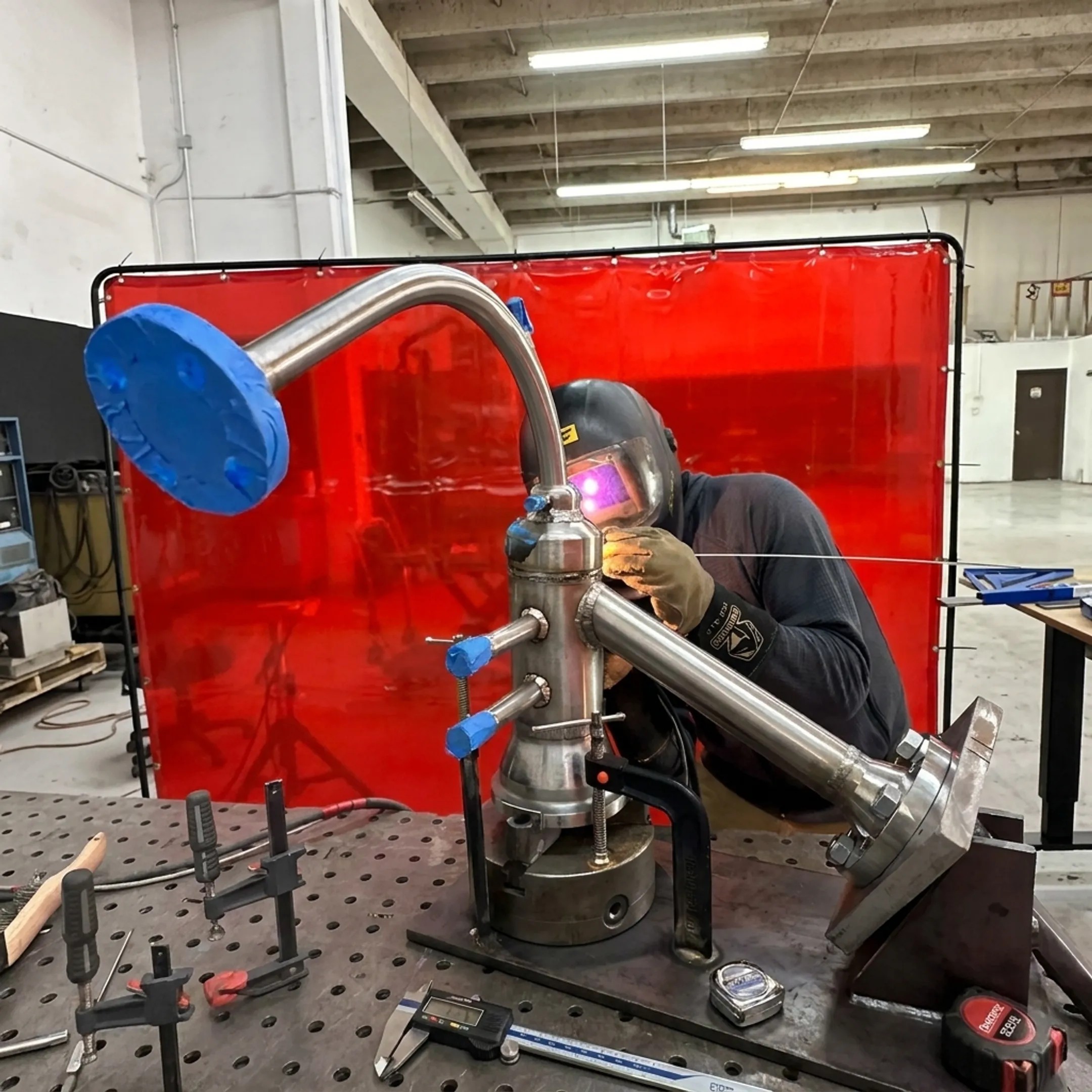 Stainless steel process equipment being welded by a fabricator
