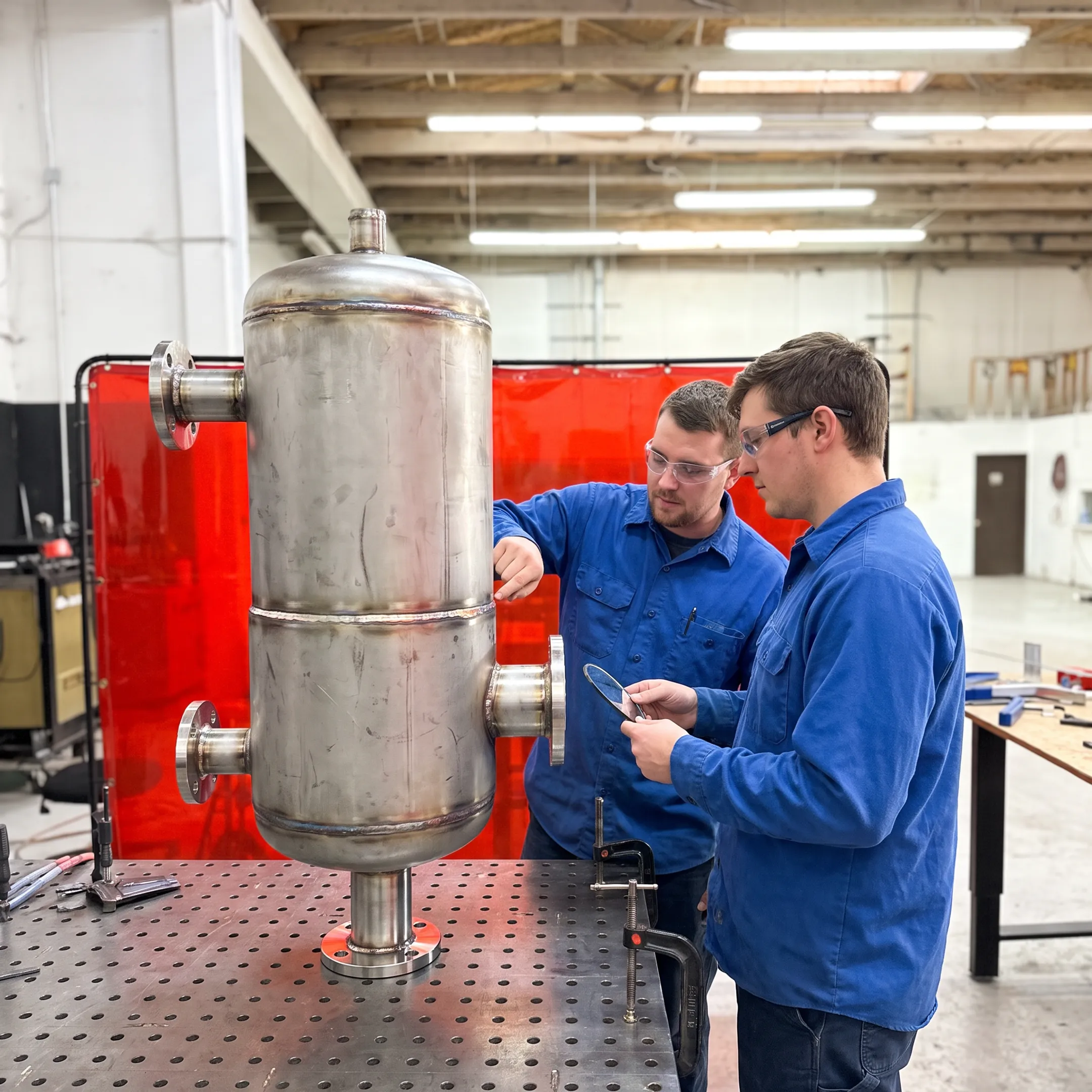 Precision-fabricated blowdown tank for an industrial boiler system
