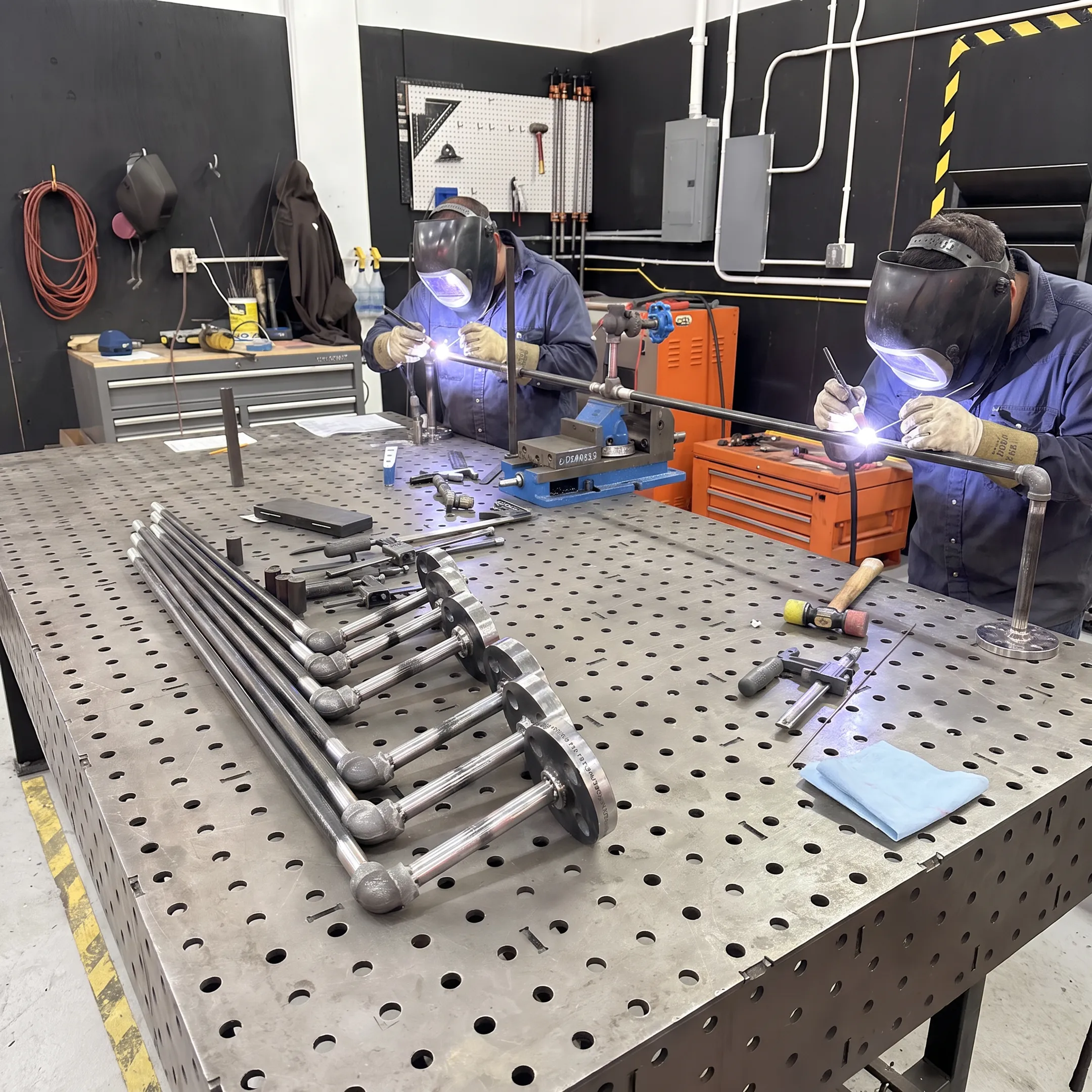 Industrial piping fabrication and precision welding in a controlled metalworking shop
