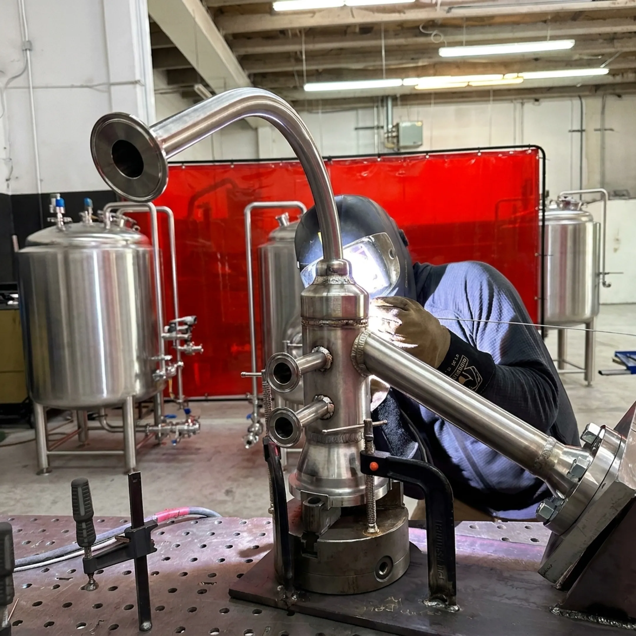 Mobile welder joining sanitary stainless steel piping