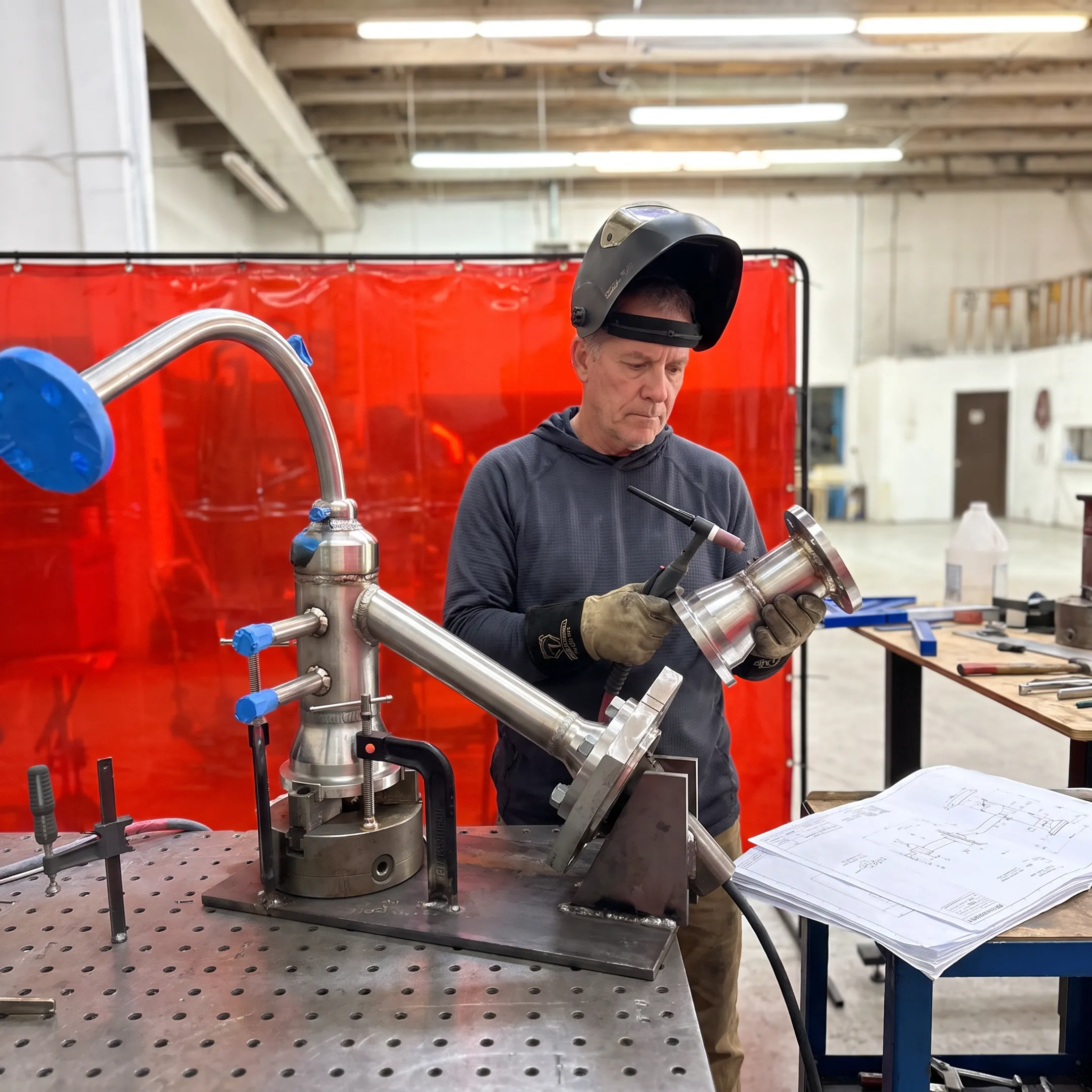 Technician inspecting a precision welded industrial component