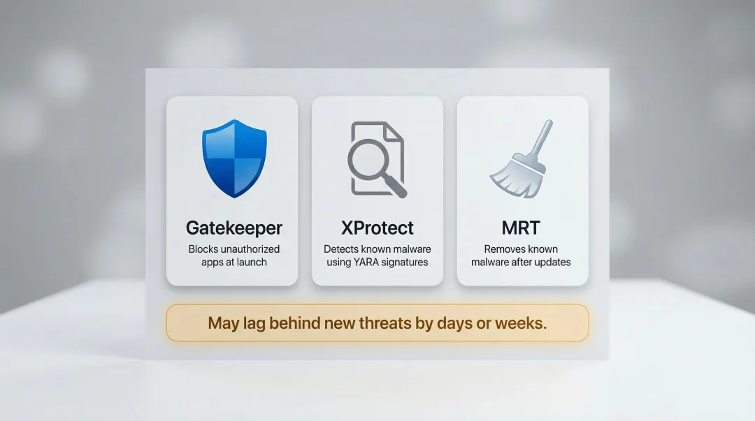Three layers of Mac built-in security Gatekeeper XProtect and MRT explained