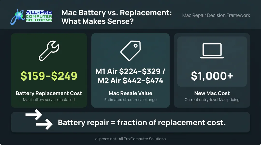 MacBook battery replacement versus new Mac cost comparison decision framework