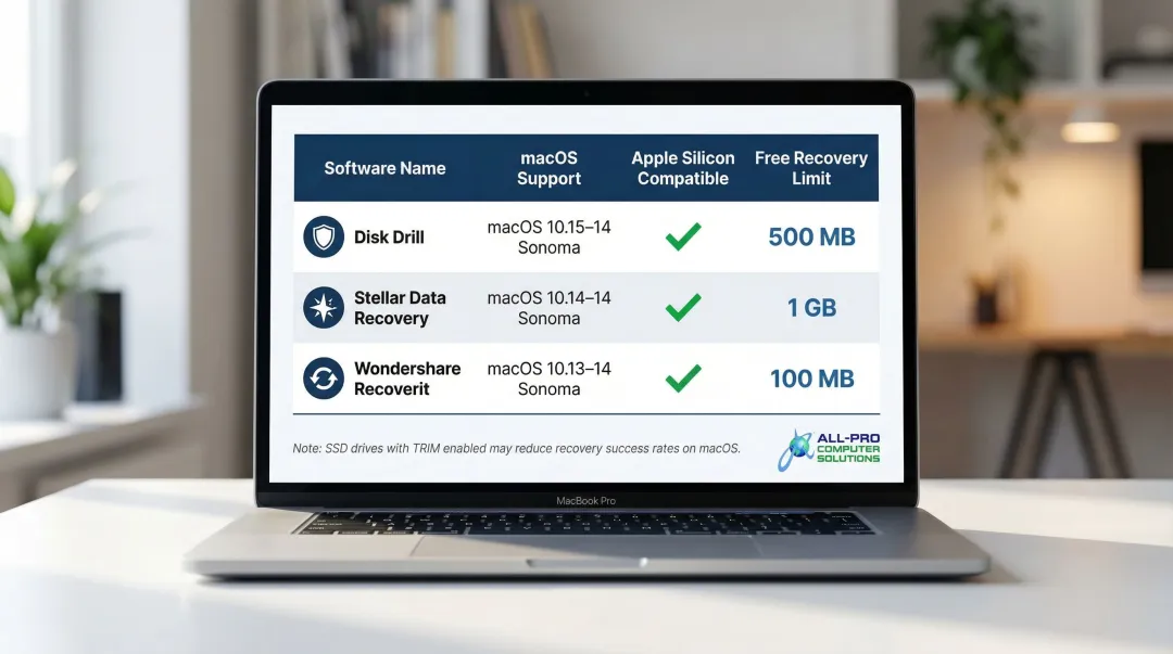 Mac data recovery software comparison table Disk Drill Stellar Recoverit features