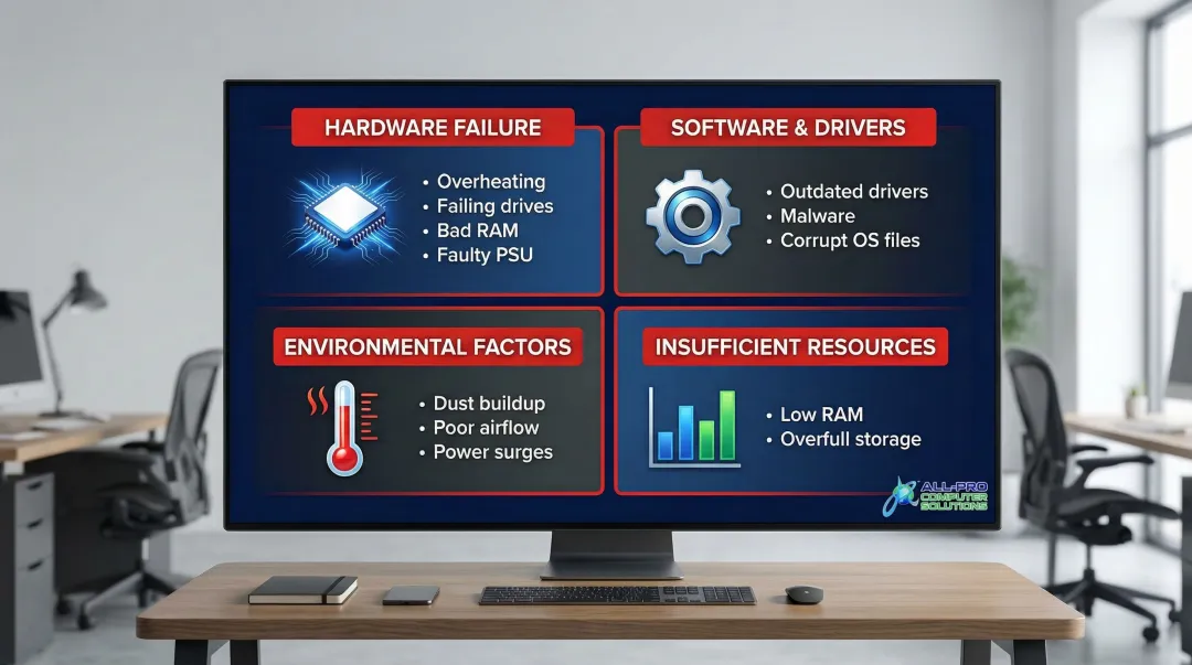 Four root cause categories of computer crashes hardware software environmental resources