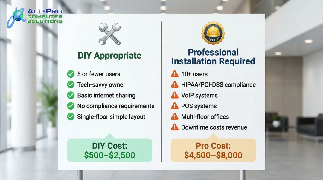 DIY versus professional network installation decision criteria side-by-side comparison