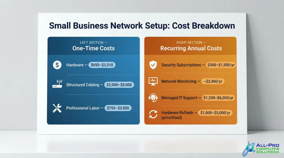Small business network setup complete cost breakdown one-time and recurring expenses