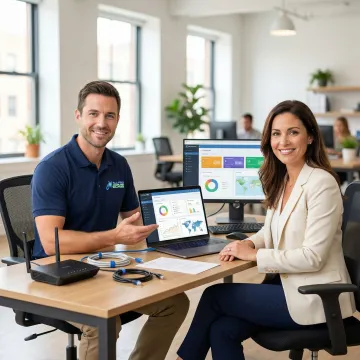 APCS technician providing computer repair service at a North Bay small business