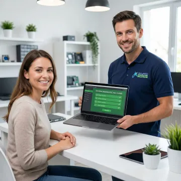 APCS technician explaining PC repair options to a satisfied customer