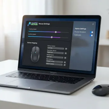 Mac mouse configuration software interface on a MacBook screen