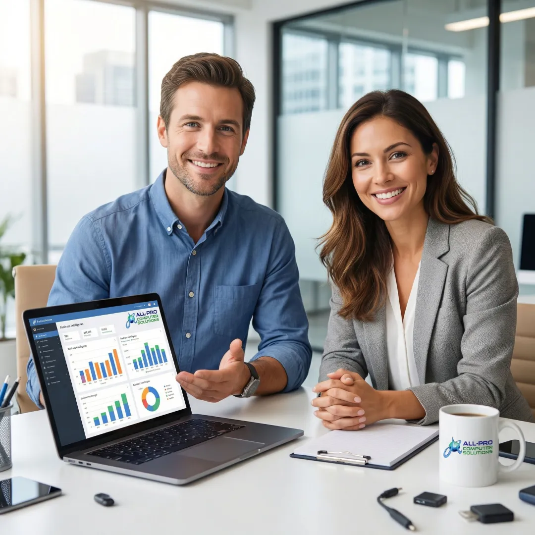 All Pro Computer Solutions technician consulting with a small business owner about IT services