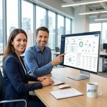 IT consultant reviewing business computer systems with a client